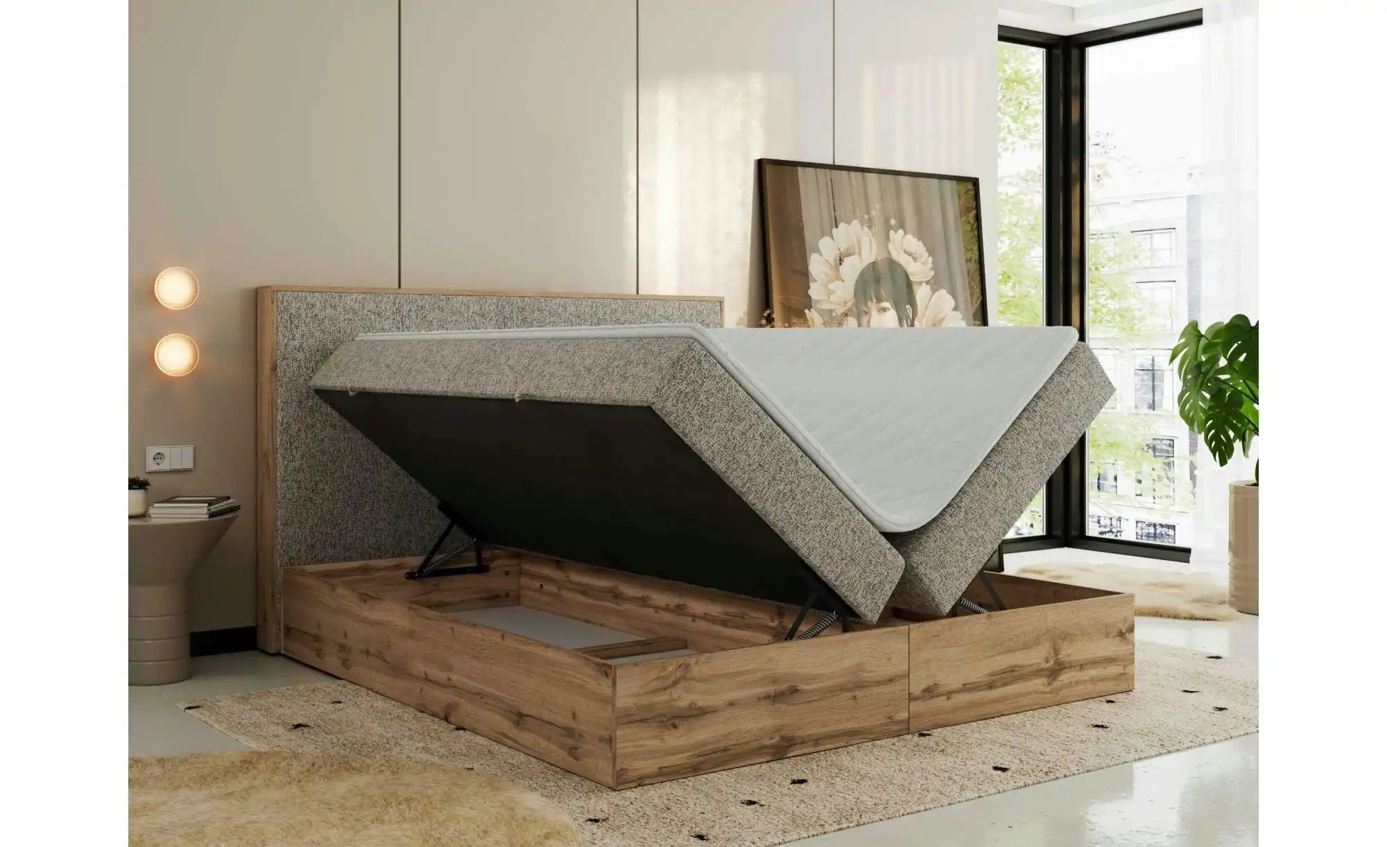 Boxbett mit Bettkasten Wood Classic ¦ beige ¦ Maße (cm): B: 204 H: 120 Bett günstig online kaufen