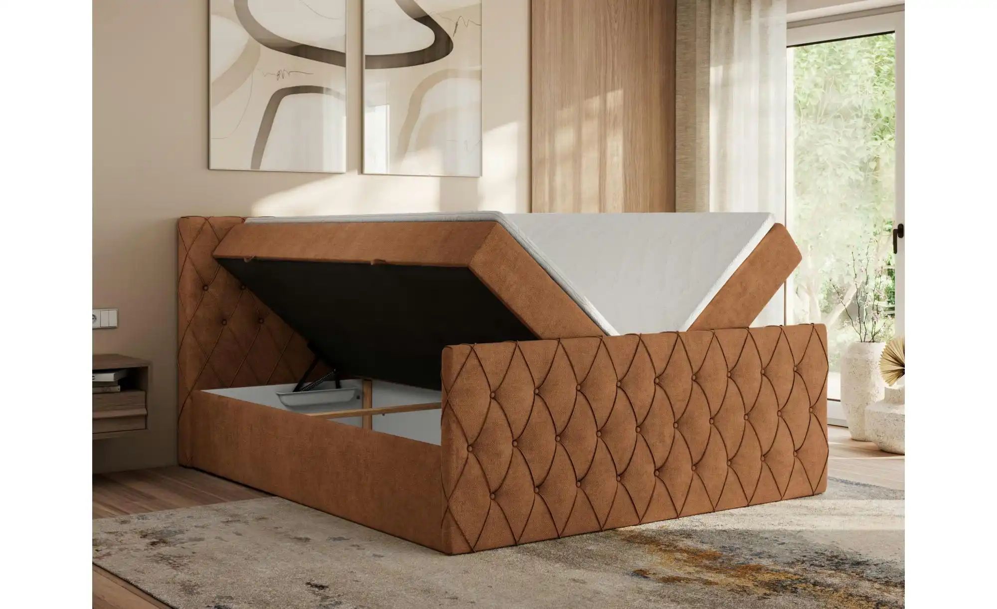 Boxspringbett mit Bettkasten Miren Duo ¦ orange ¦ Maße (cm): B: 201 H: 110 günstig online kaufen