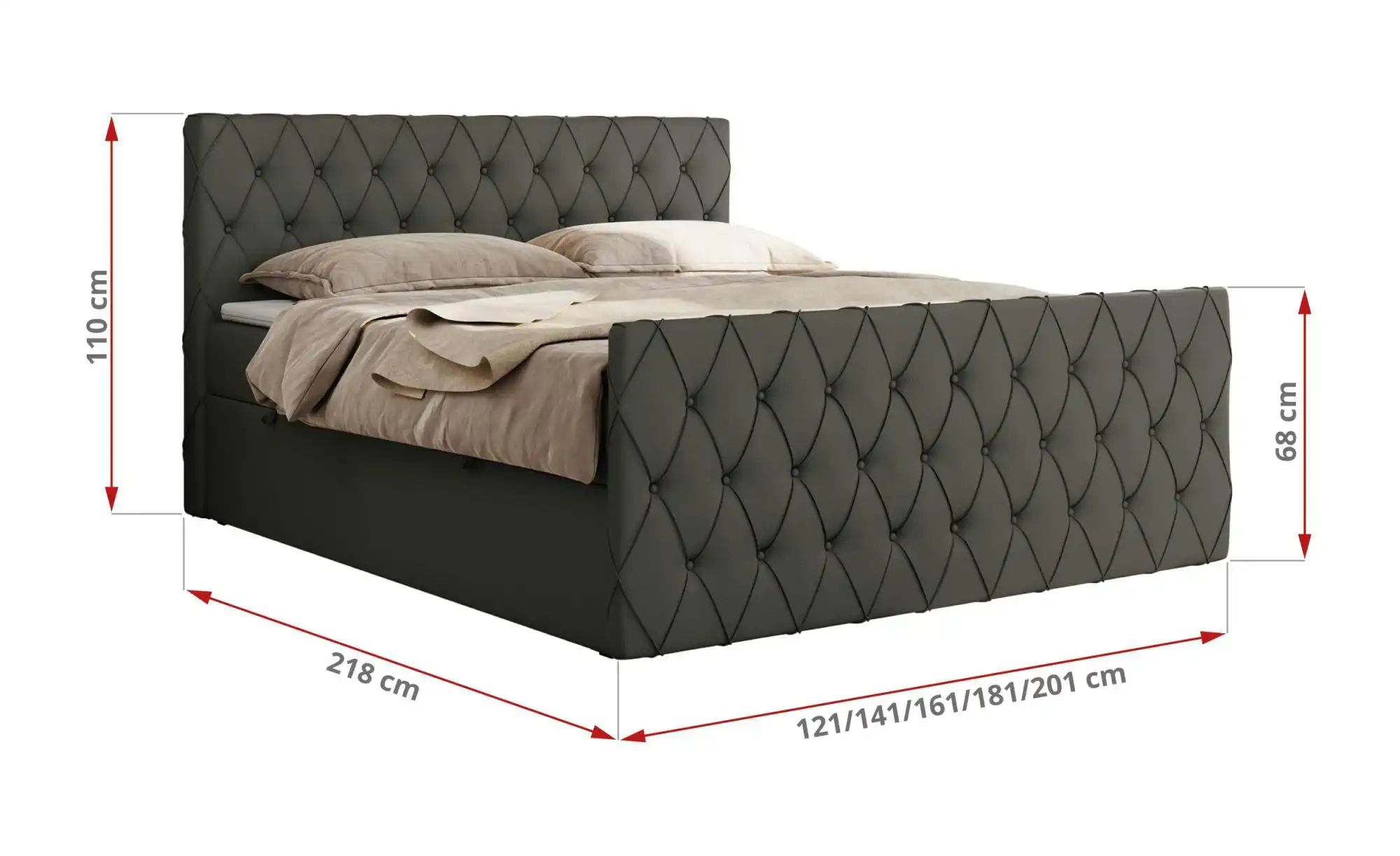 Boxspringbett mit Bettkasten Miren Duo ¦ grau ¦ Maße (cm): B: 121 H: 110 Be günstig online kaufen