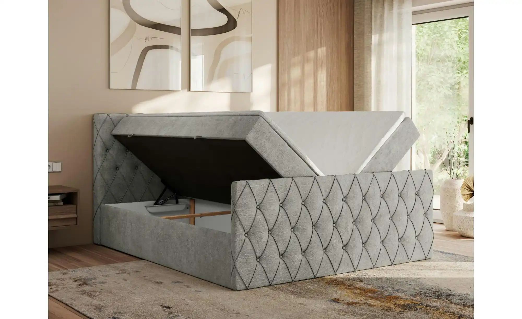 Boxspringbett mit Bettkasten Miren Duo ¦ grau ¦ Maße (cm): B: 161 H: 110 Be günstig online kaufen