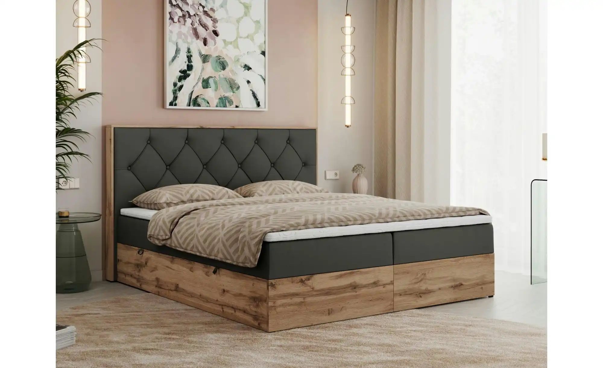Boxbett mit Bettkasten Veneto ¦ grau ¦ Maße (cm): B: 148 H: 115 Betten > Ko günstig online kaufen
