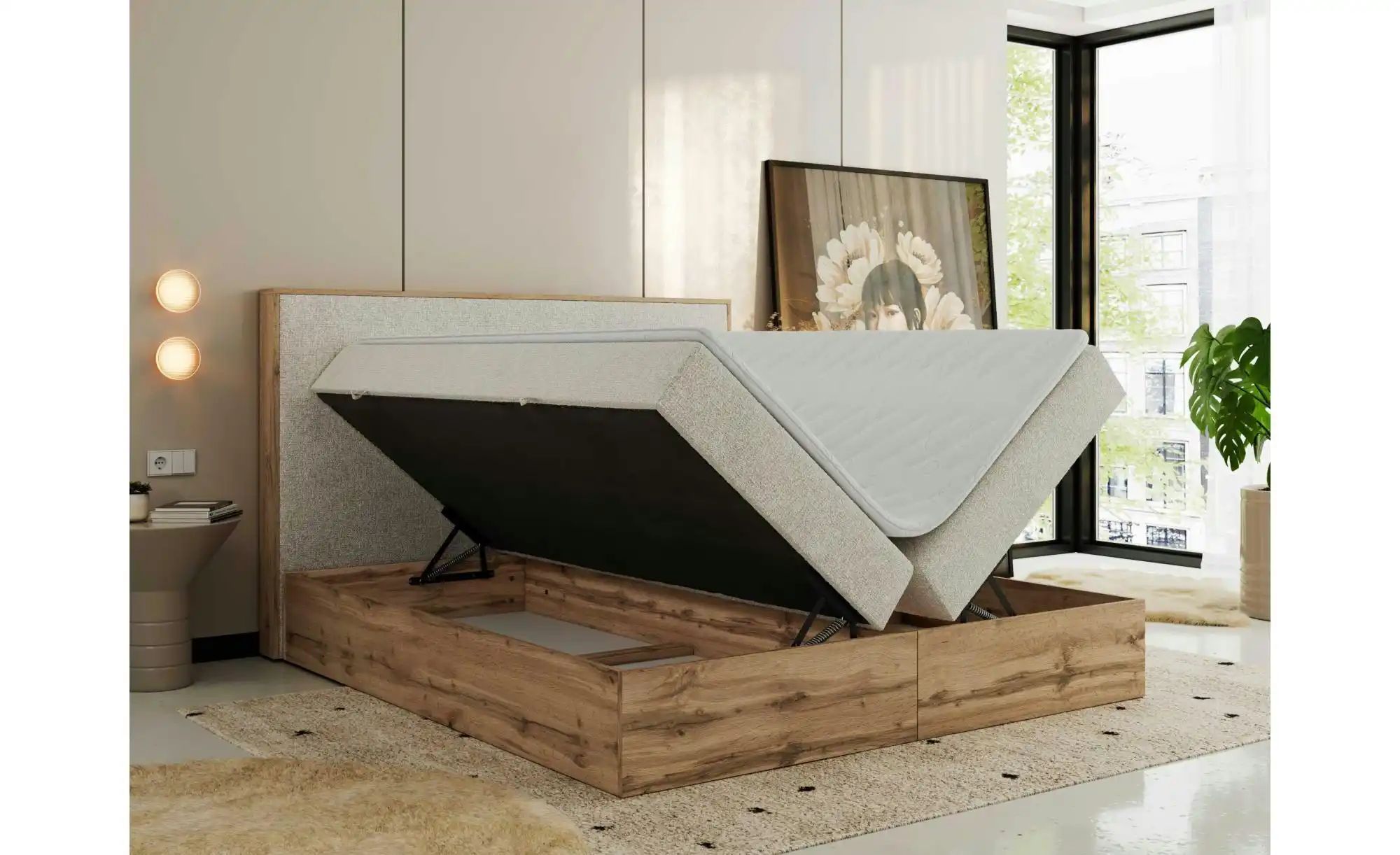 Boxbett mit Bettkasten Wood Classic ¦ creme ¦ Maße (cm): B: 204 H: 120 Bett günstig online kaufen