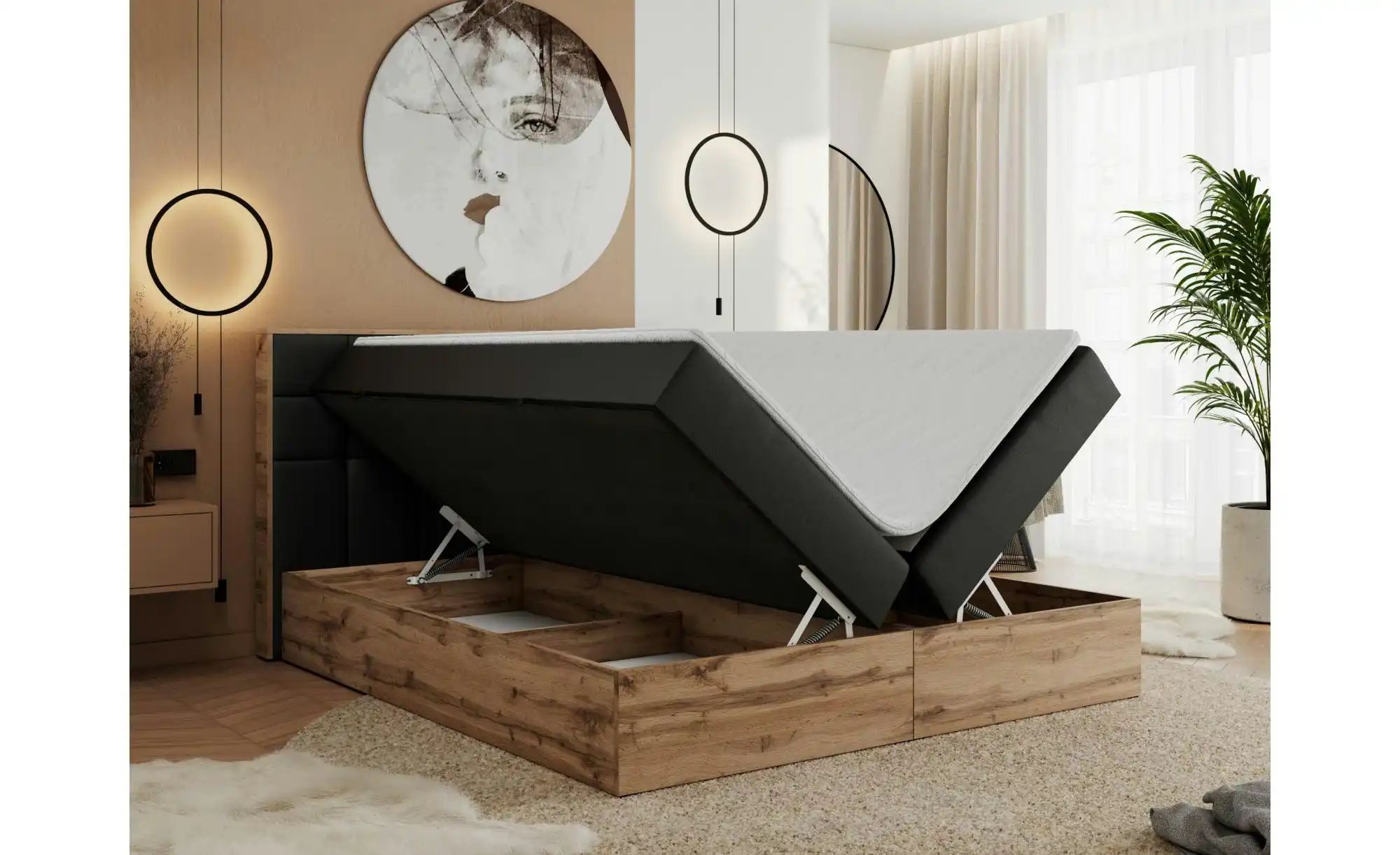 Boxbett mit Bettkasten Albero 1 ¦ schwarz ¦ Maße (cm): B: 188 H: 104 Betten günstig online kaufen