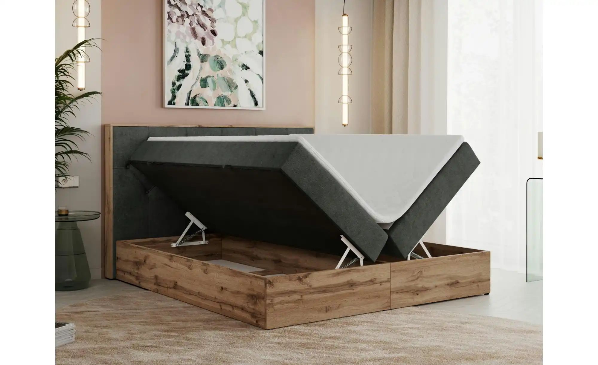 Boxbett mit Bettkasten Veneto ¦ grau ¦ Maße (cm): B: 208 H: 115 Betten > Ko günstig online kaufen