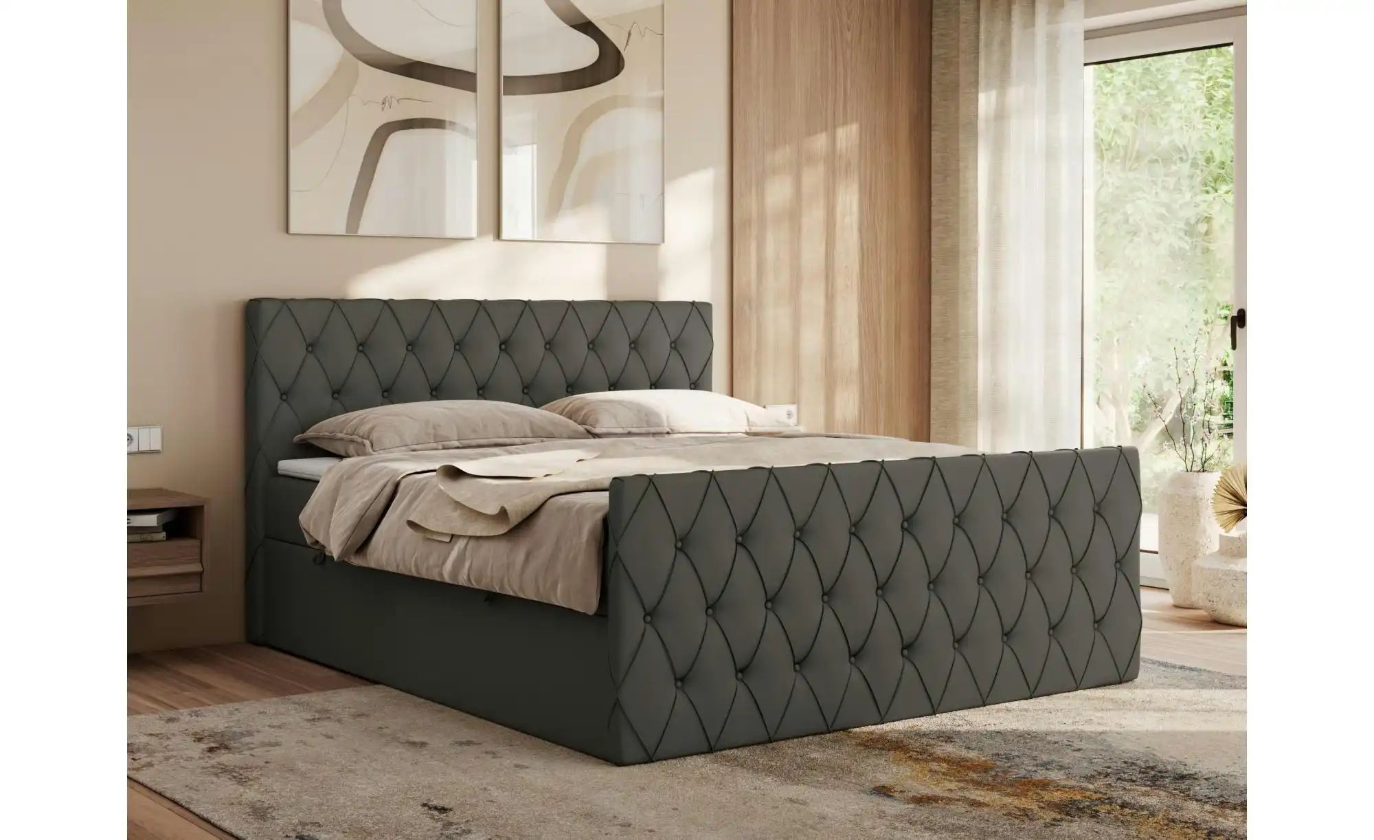 Boxbett mit Bettkasten Miren Duo ¦ grau ¦ Maße (cm): B: 201 H: 110 Betten > günstig online kaufen