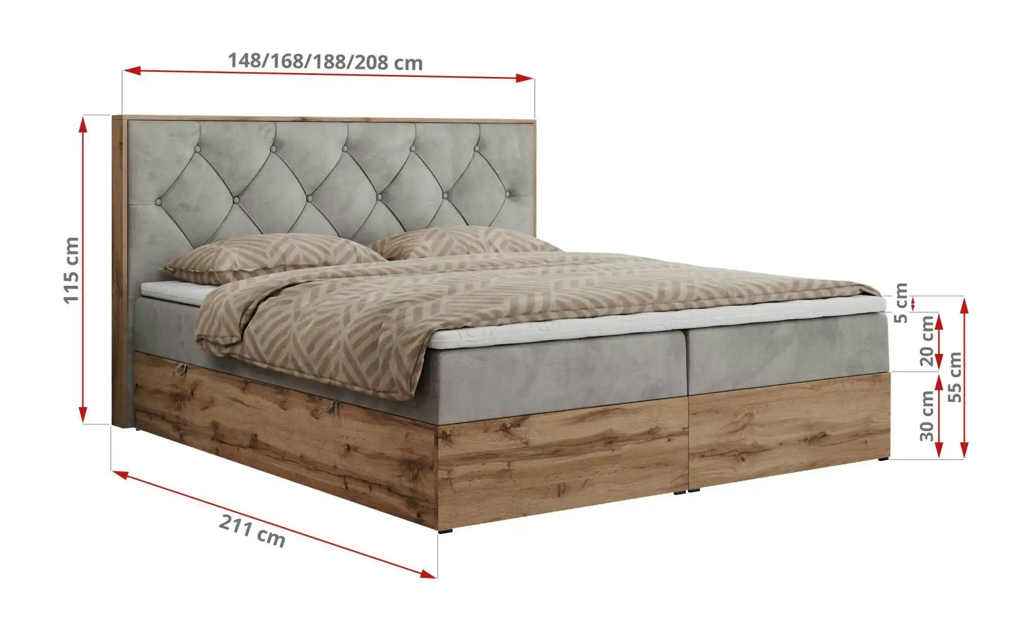 Boxbett mit Bettkasten Veneto ¦ grau ¦ Maße (cm): B: 168 H: 115 Betten > Ko günstig online kaufen
