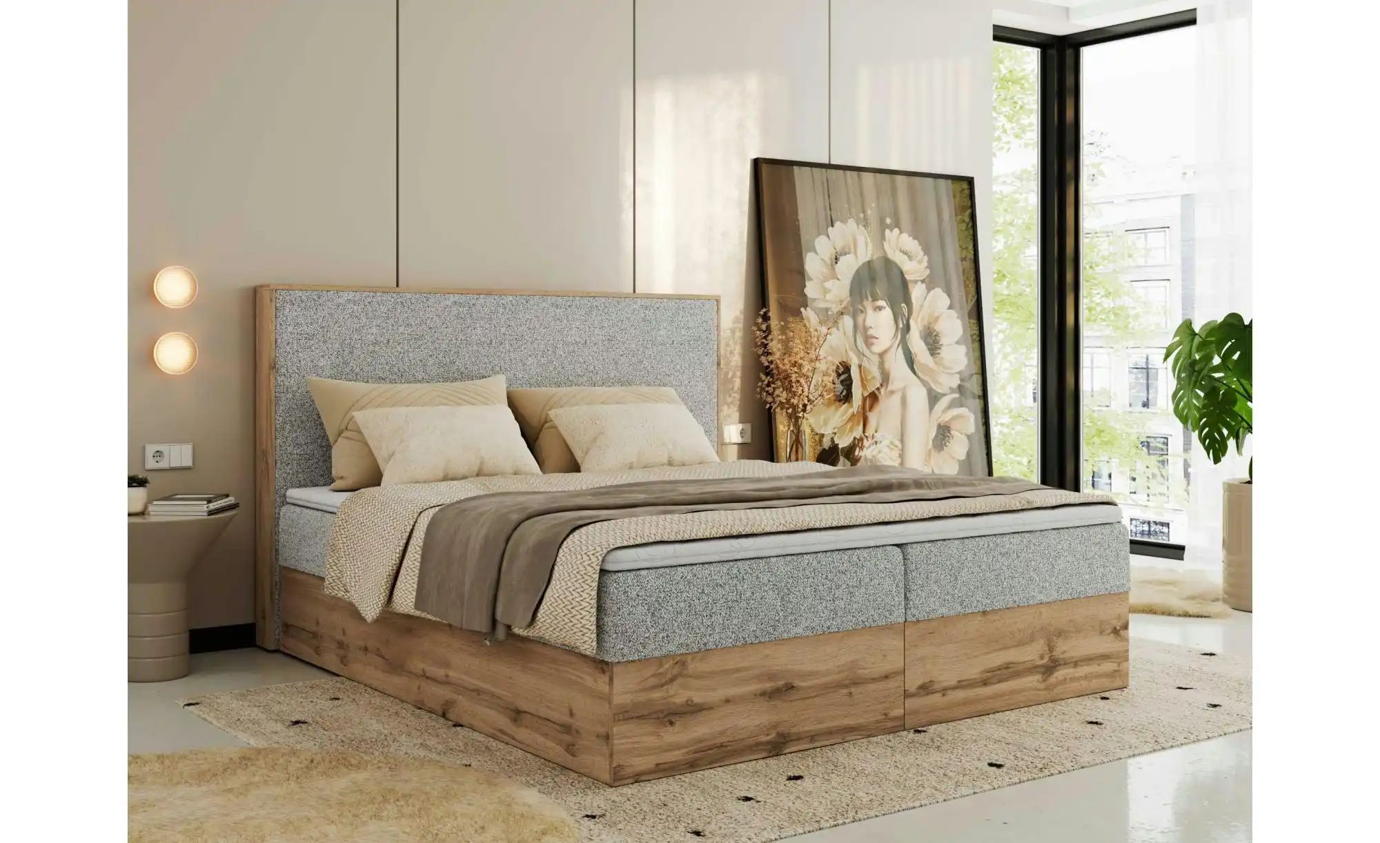Boxbett mit Bettkasten Wood Classic ¦ grau ¦ Maße (cm): B: 184 H: 120 Bette günstig online kaufen