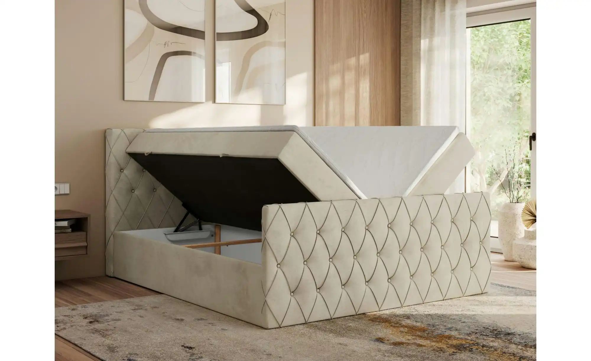 Boxspringbett mit Bettkasten Miren Duo ¦ beige ¦ Maße (cm): B: 201 H: 110 B günstig online kaufen