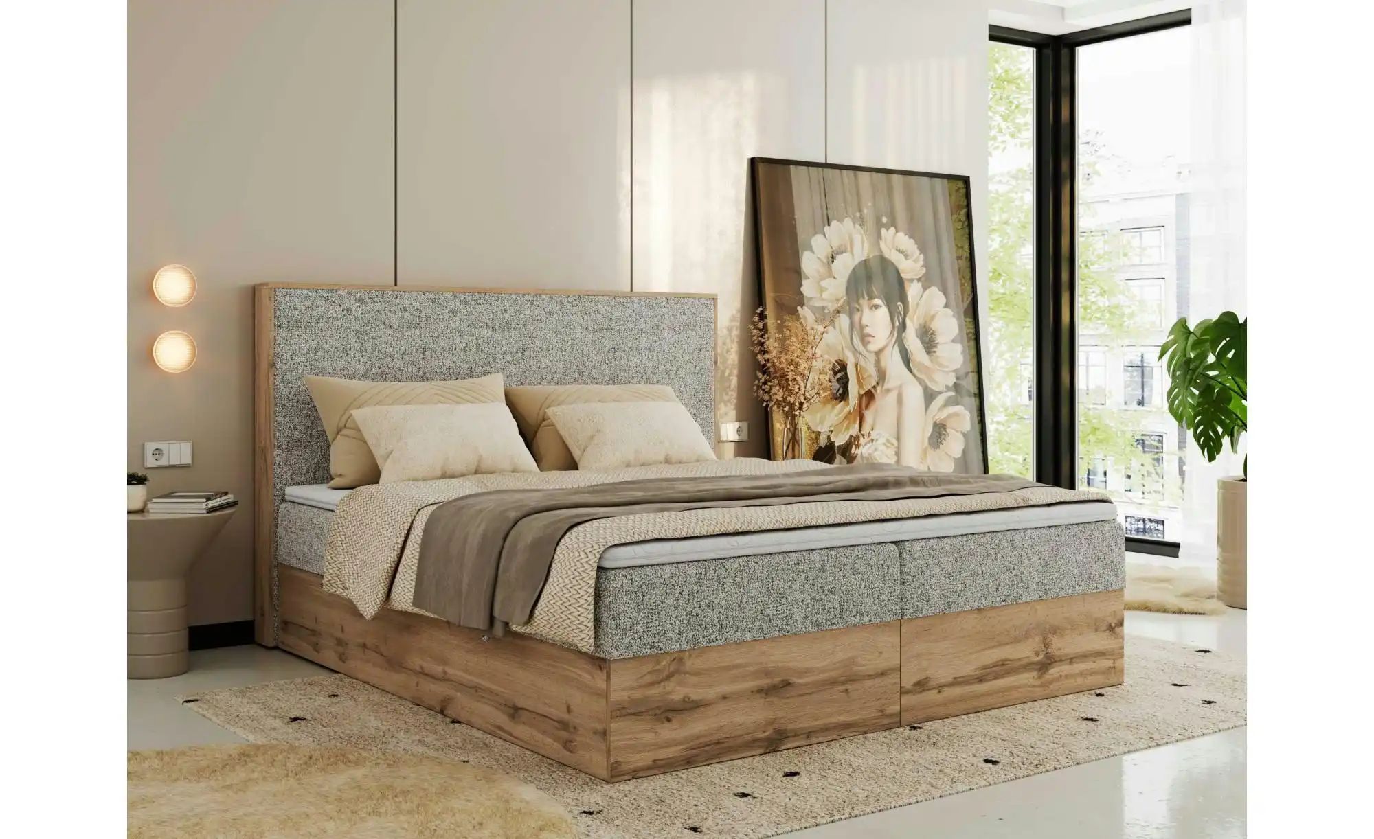 Boxbett mit Bettkasten Wood Classic ¦ beige ¦ Maße (cm): B: 184 H: 120 Bett günstig online kaufen