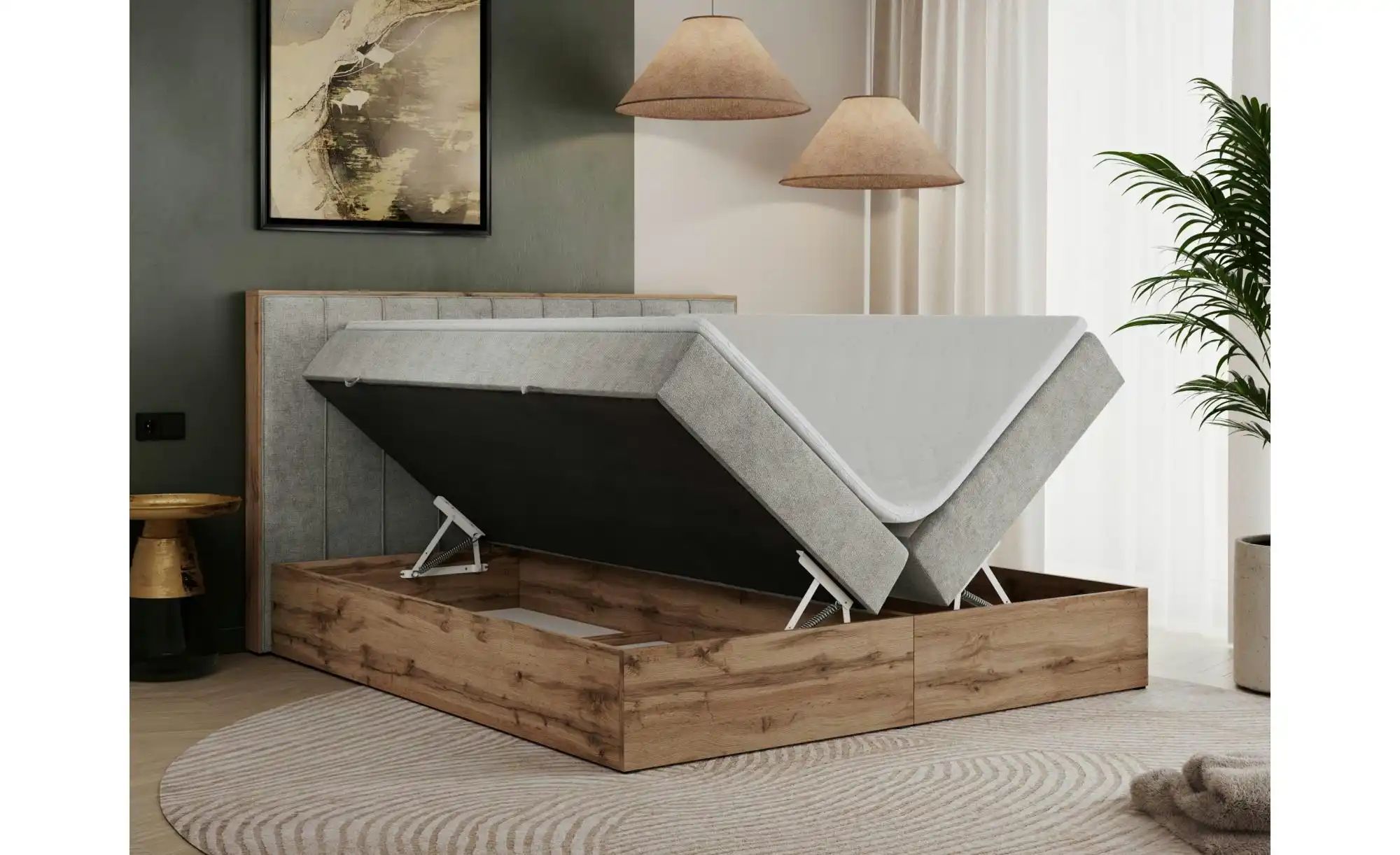 Boxbett mit Bettkasten Bellissimo ¦ grau ¦ Maße (cm): B: 208 H: 115 Betten günstig online kaufen