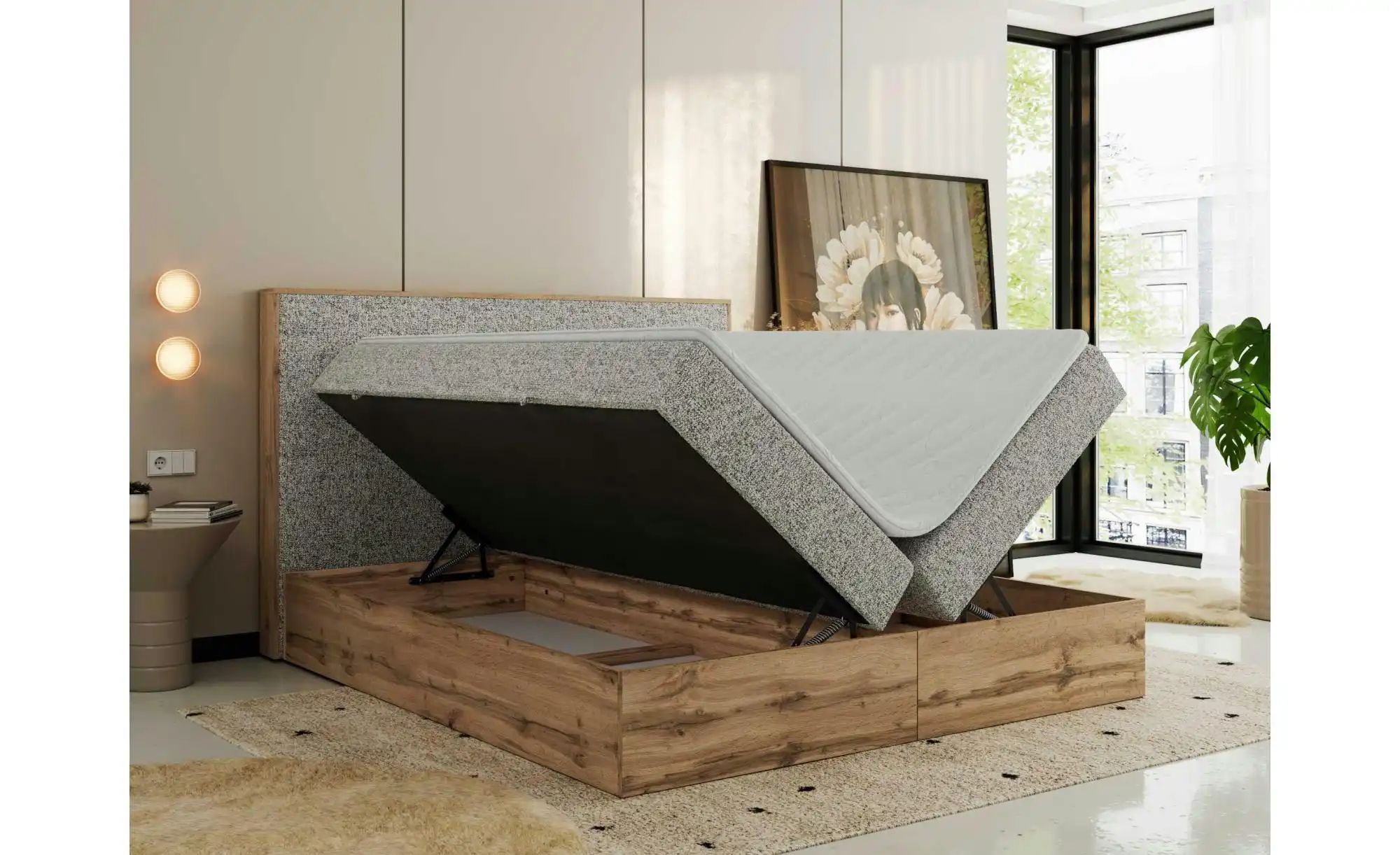 Boxbett mit Bettkasten Wood Classic ¦ beige ¦ Maße (cm): B: 144 H: 120 Bett günstig online kaufen