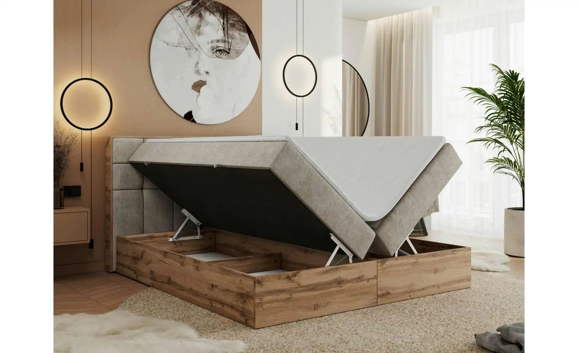 Boxbett mit Bettkasten Albero 1 ¦ beige ¦ Maße (cm): B: 188 H: 104 Betten > günstig online kaufen