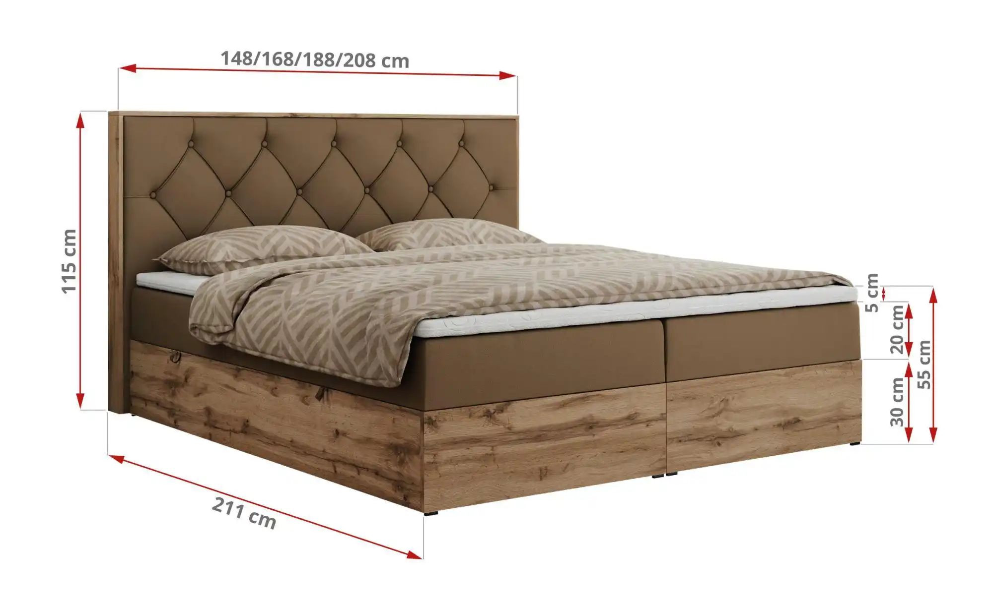 Thumbnail - Boxbett mit Bettkasten Veneto ¦ braun ¦ Maße (cm): B: 208 H: 115 Betten > Komfortbetten - Höffner