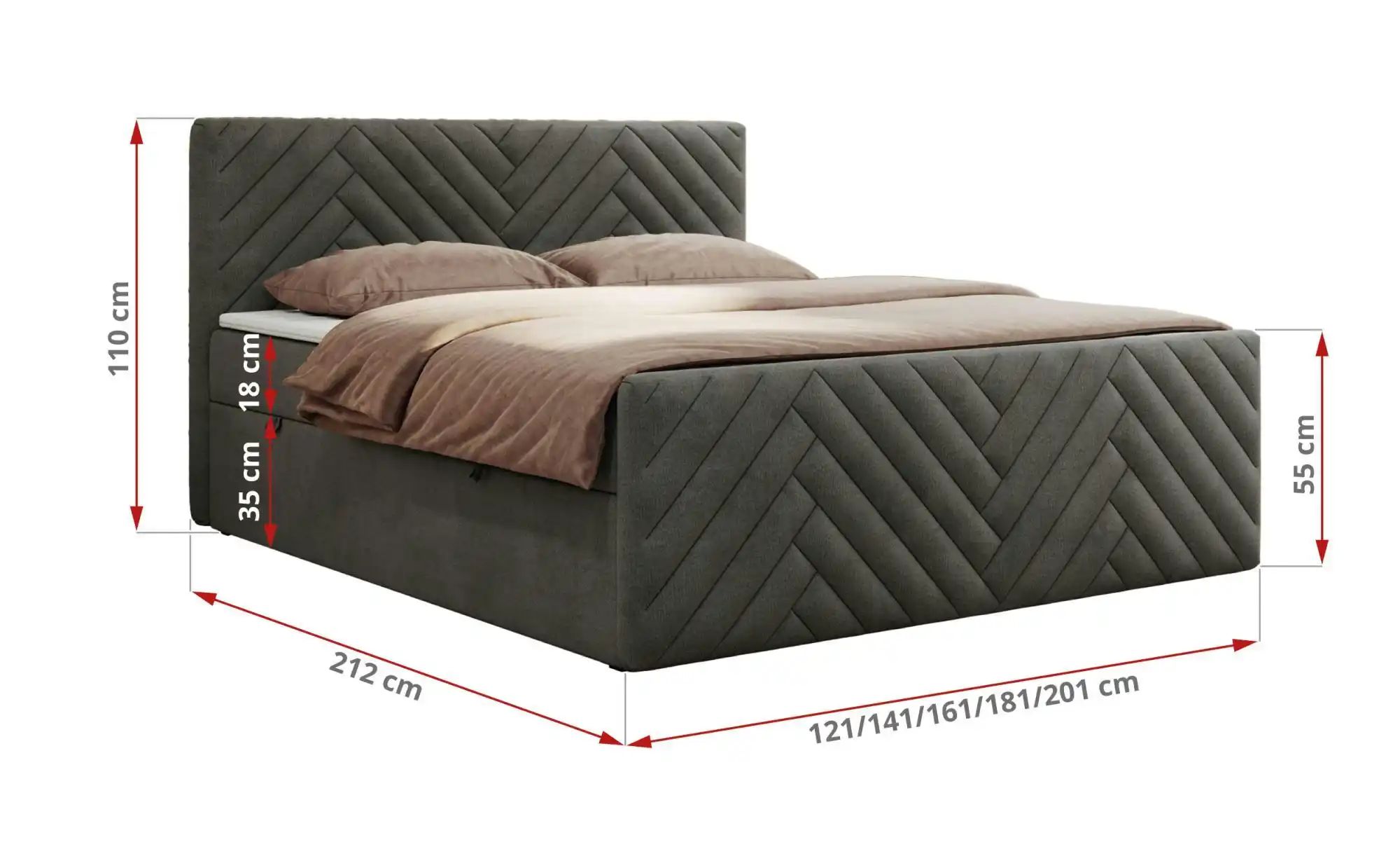 Boxbett mit Bettkasten Paris Duo ¦ grau ¦ Maße (cm): B: 201 H: 110 Betten > günstig online kaufen