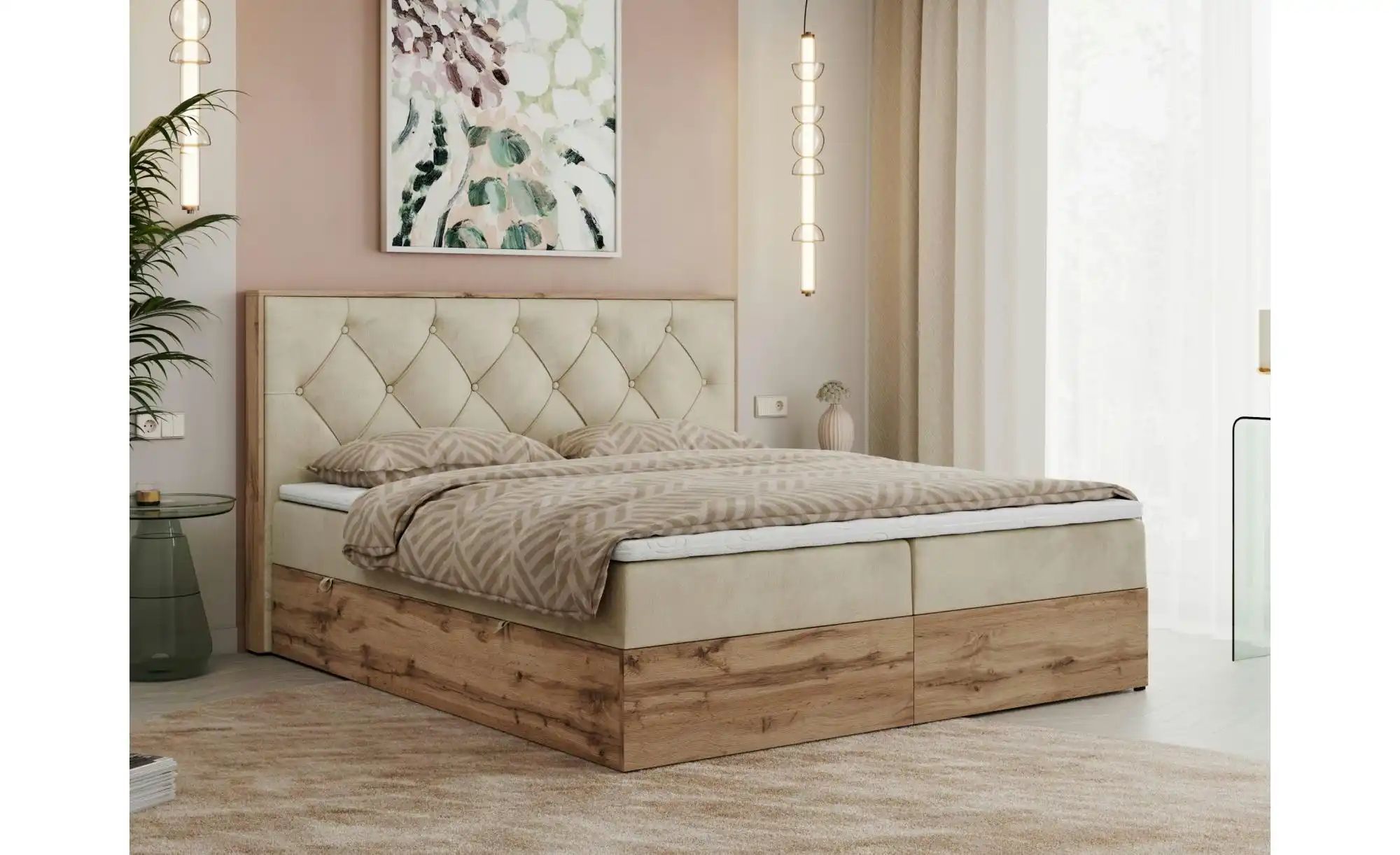Boxbett mit Bettkasten Veneto ¦ beige ¦ Maße (cm): B: 208 H: 115 Betten > K günstig online kaufen