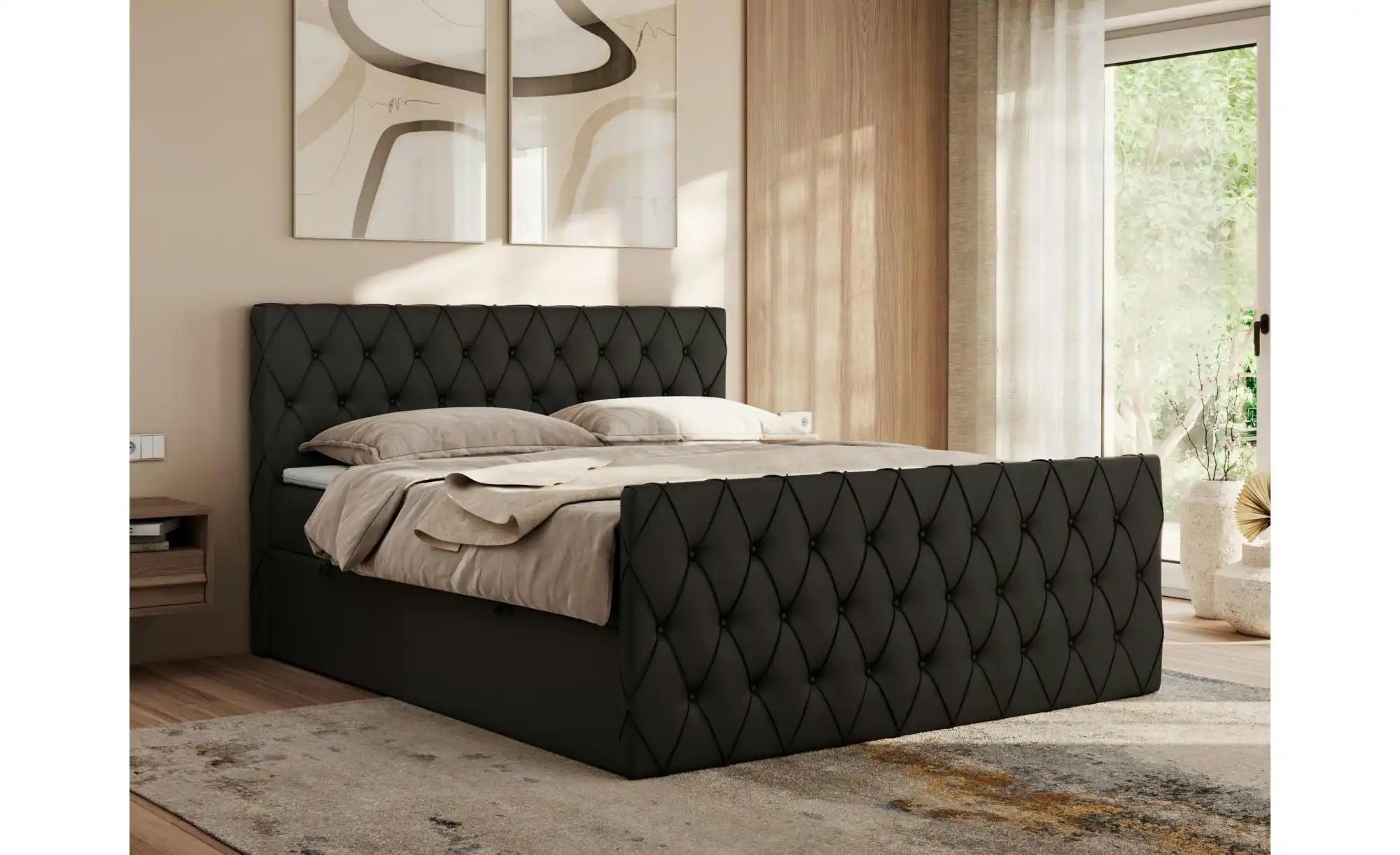 Boxspringbett mit Bettkasten Miren Duo ¦ schwarz ¦ Maße (cm): B: 141 H: 110 günstig online kaufen