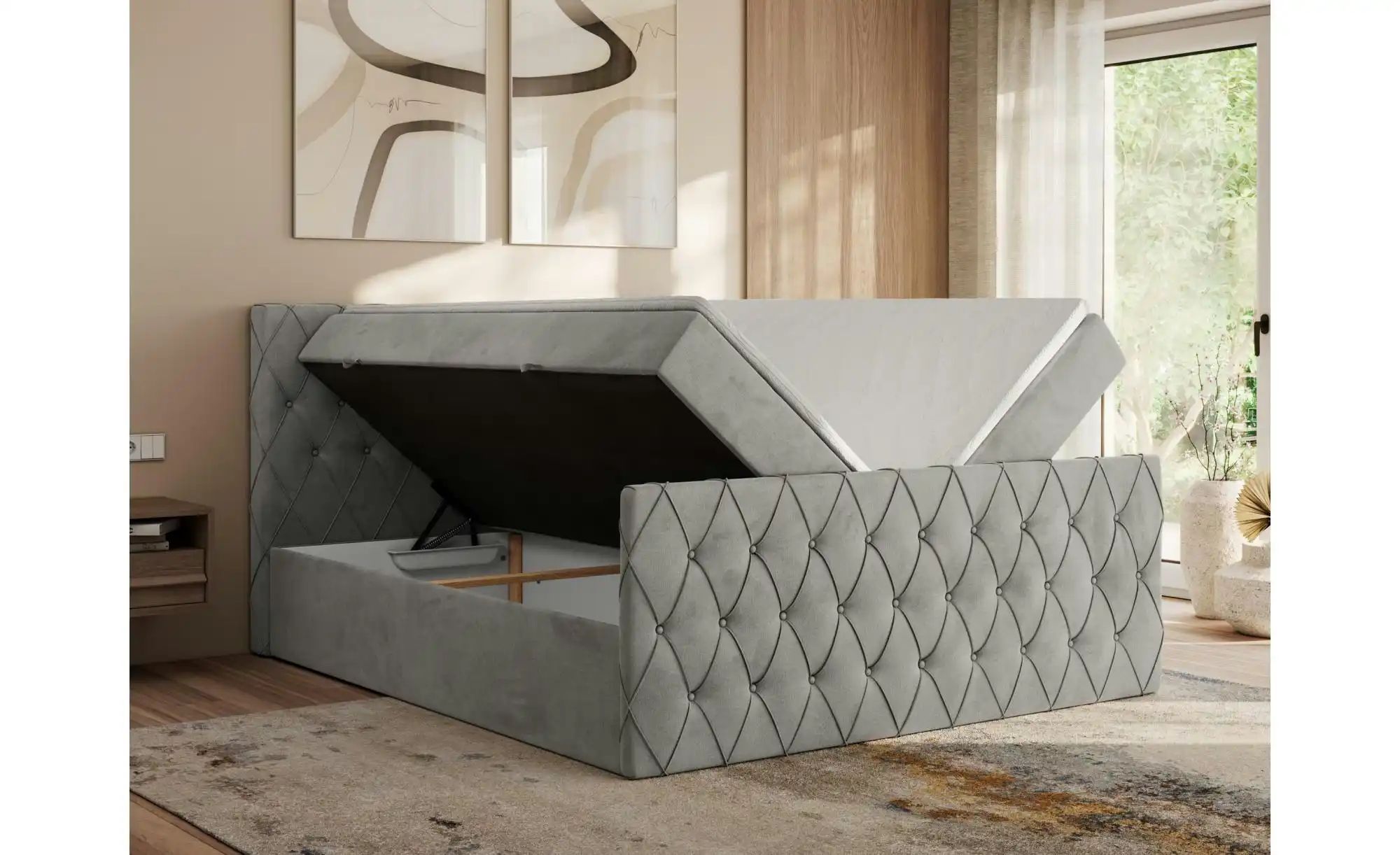 Boxspringbett mit Bettkasten Miren Duo ¦ grau ¦ Maße (cm): B: 121 H: 110 Be günstig online kaufen