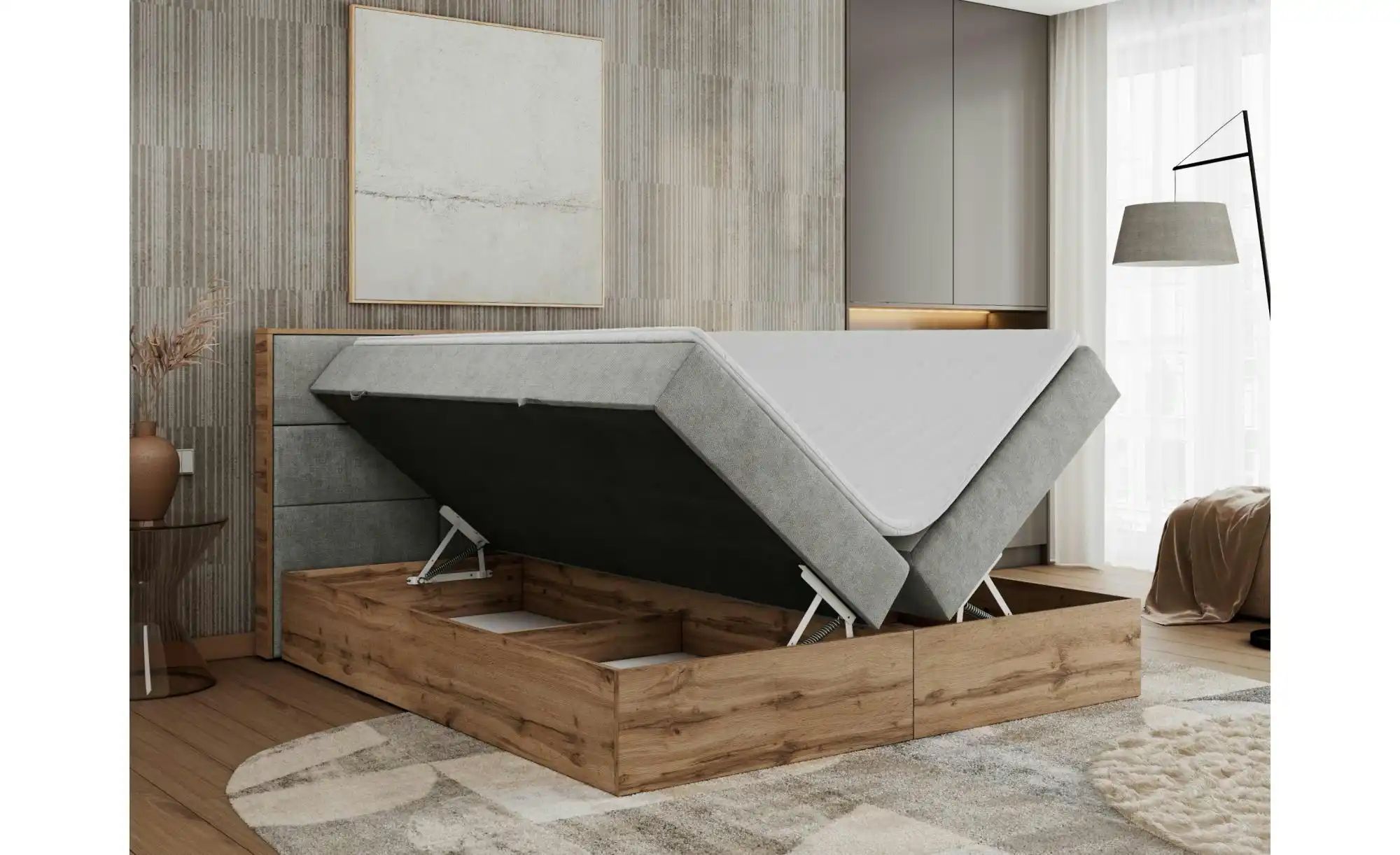 Boxbett mit Bettkasten Albero 2 ¦ grau ¦ Maße (cm): B: 128 H: 104 Betten > günstig online kaufen