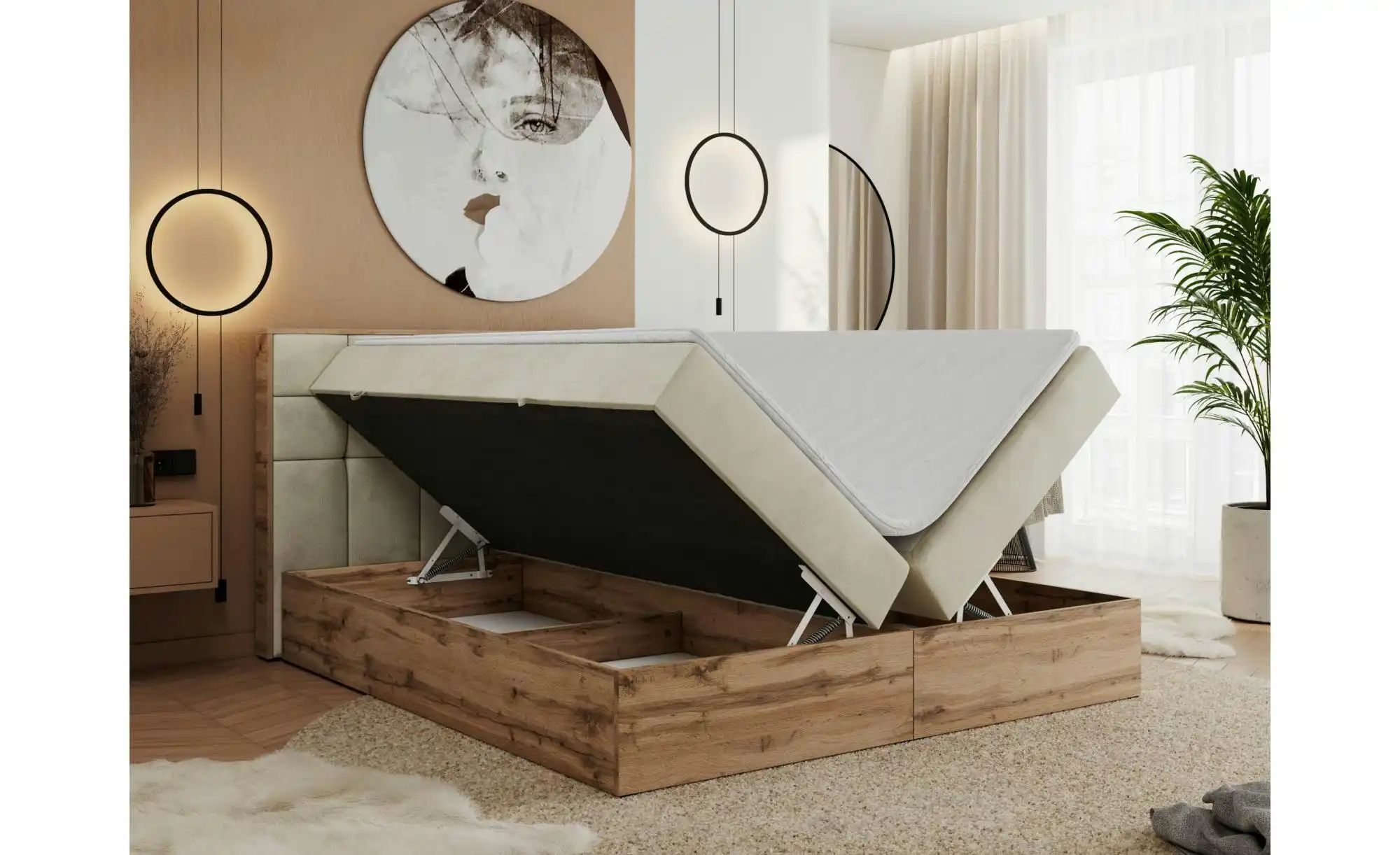 Thumbnail - Boxbett mit Bettkasten Albero 1 ¦ beige ¦ Maße (cm): B: 148 H: 104 Betten > Komfortbetten - Höffner