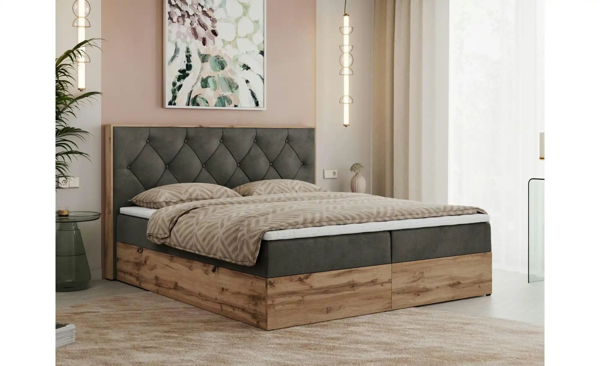 Boxbett mit Bettkasten Veneto ¦ grau ¦ Maße (cm): B: 188 H: 115 Betten > Ko günstig online kaufen