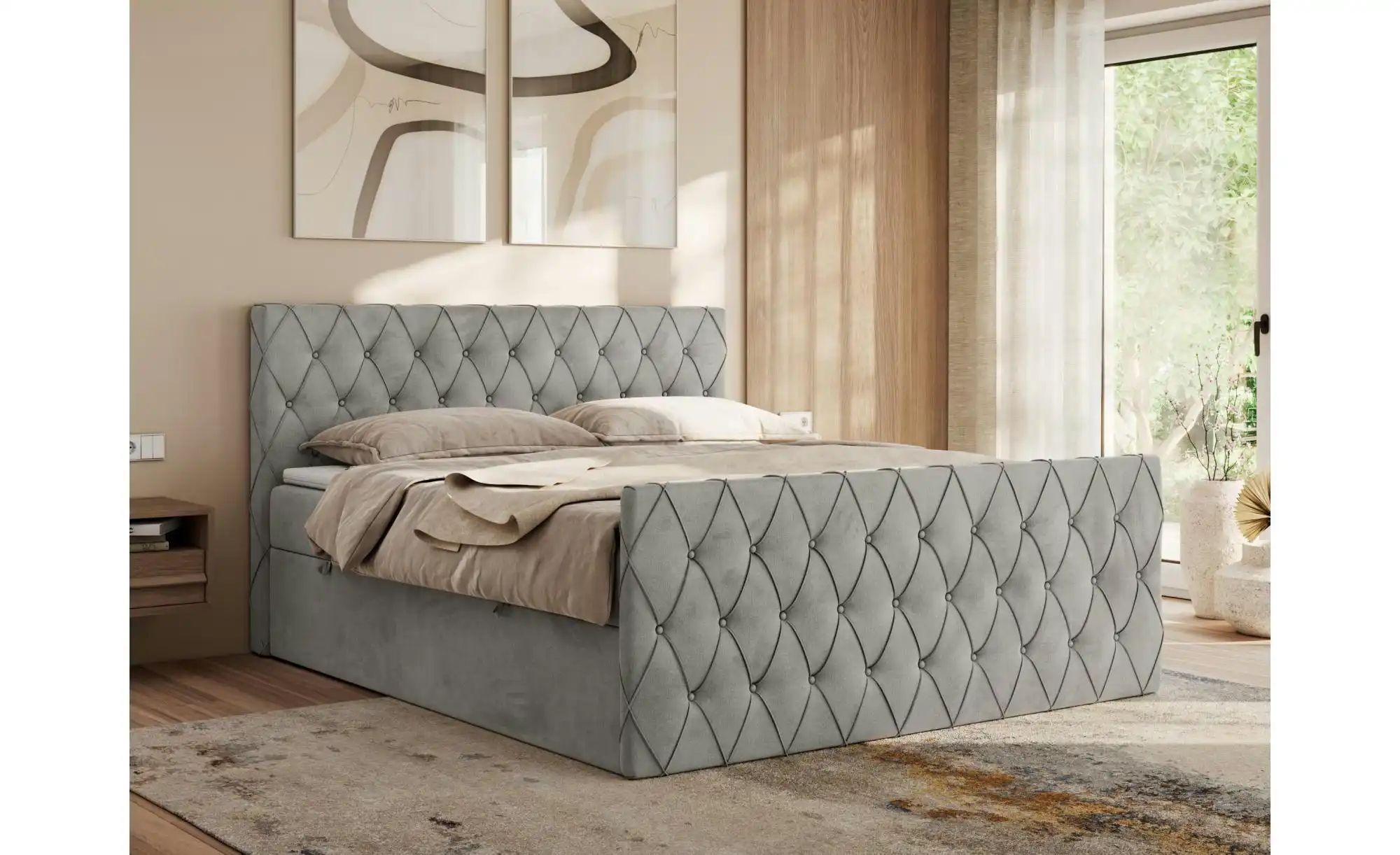Boxspringbett mit Bettkasten Miren Duo ¦ grau ¦ Maße (cm): B: 161 H: 110 Be günstig online kaufen