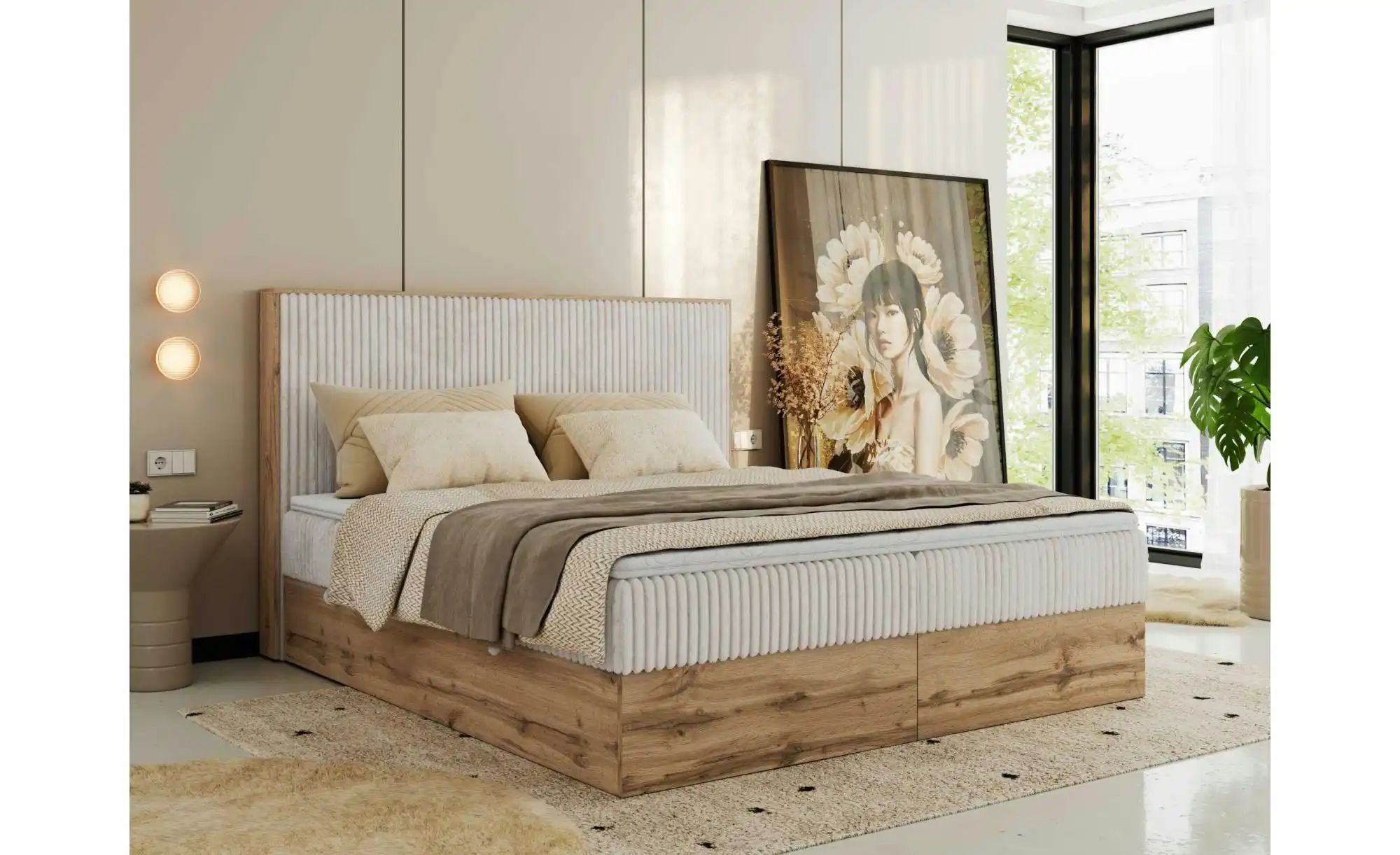 Boxbett mit Bettkasten Wood Classic ¦ beige ¦ Maße (cm): B: 184 H: 120 Bett günstig online kaufen