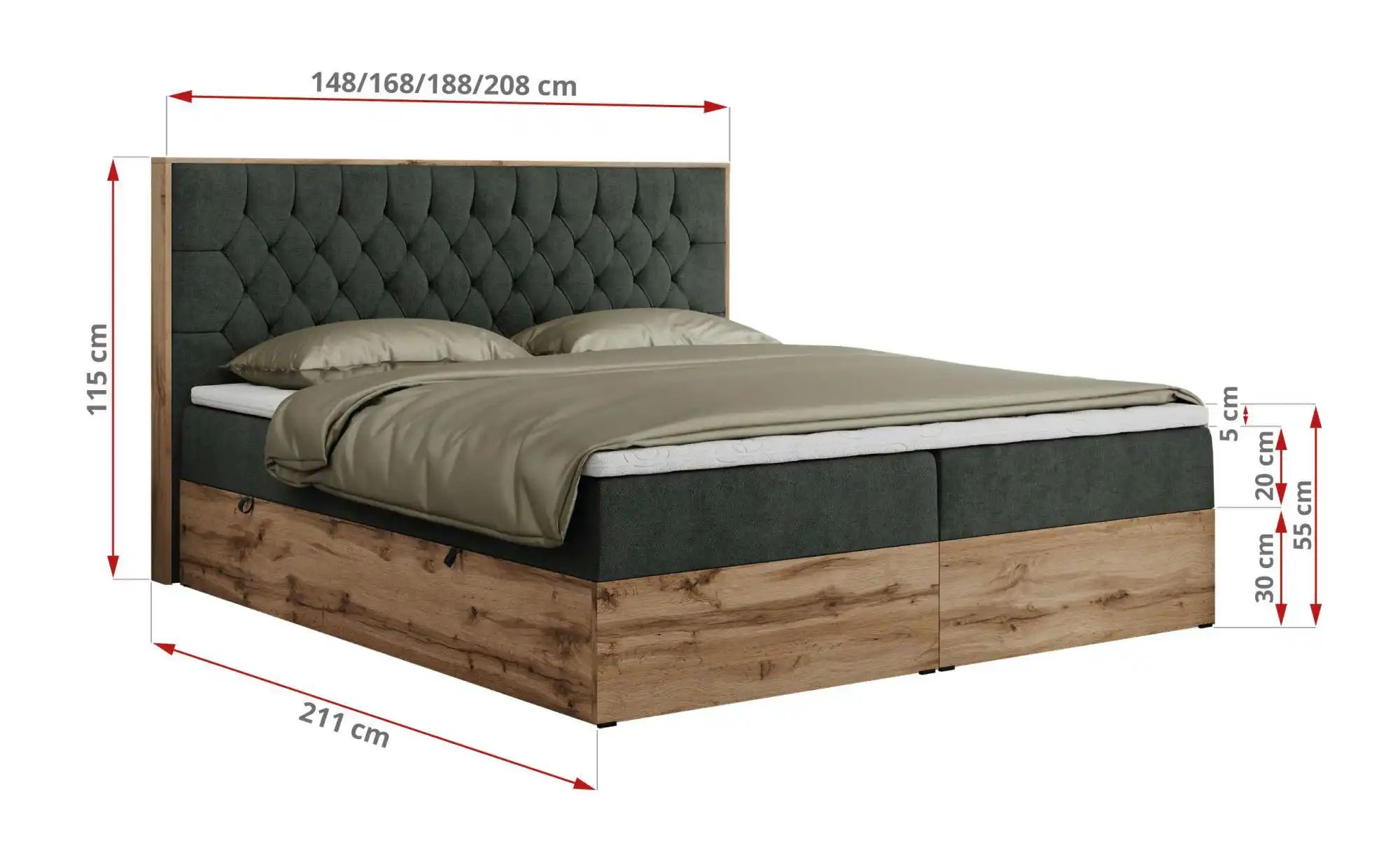 Boxbett mit Bettkasten Amore ¦ grau ¦ Maße (cm): B: 188 H: 115 Betten > Kom günstig online kaufen