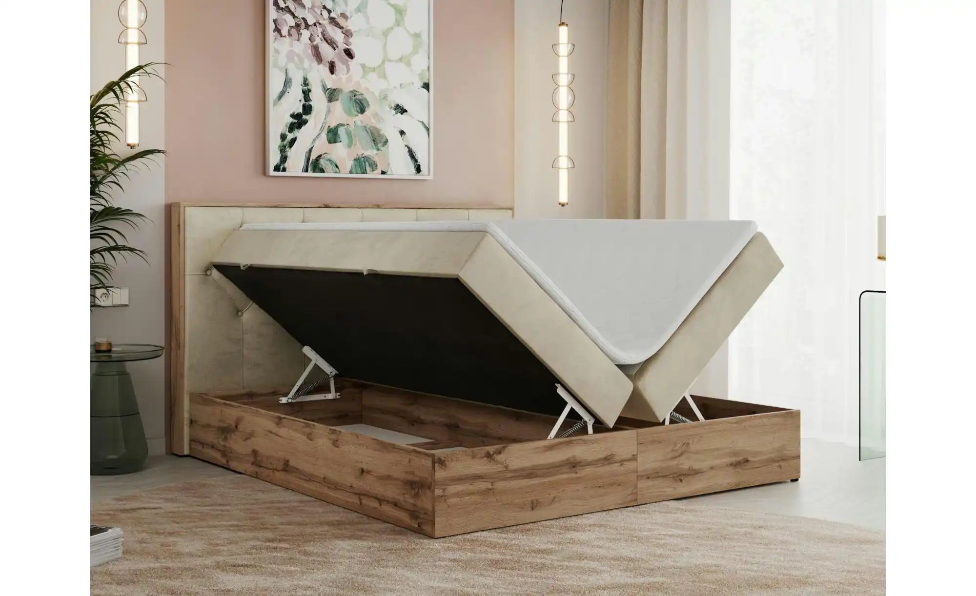 Boxbett mit Bettkasten Veneto ¦ beige ¦ Maße (cm): B: 148 H: 115 Betten > K günstig online kaufen