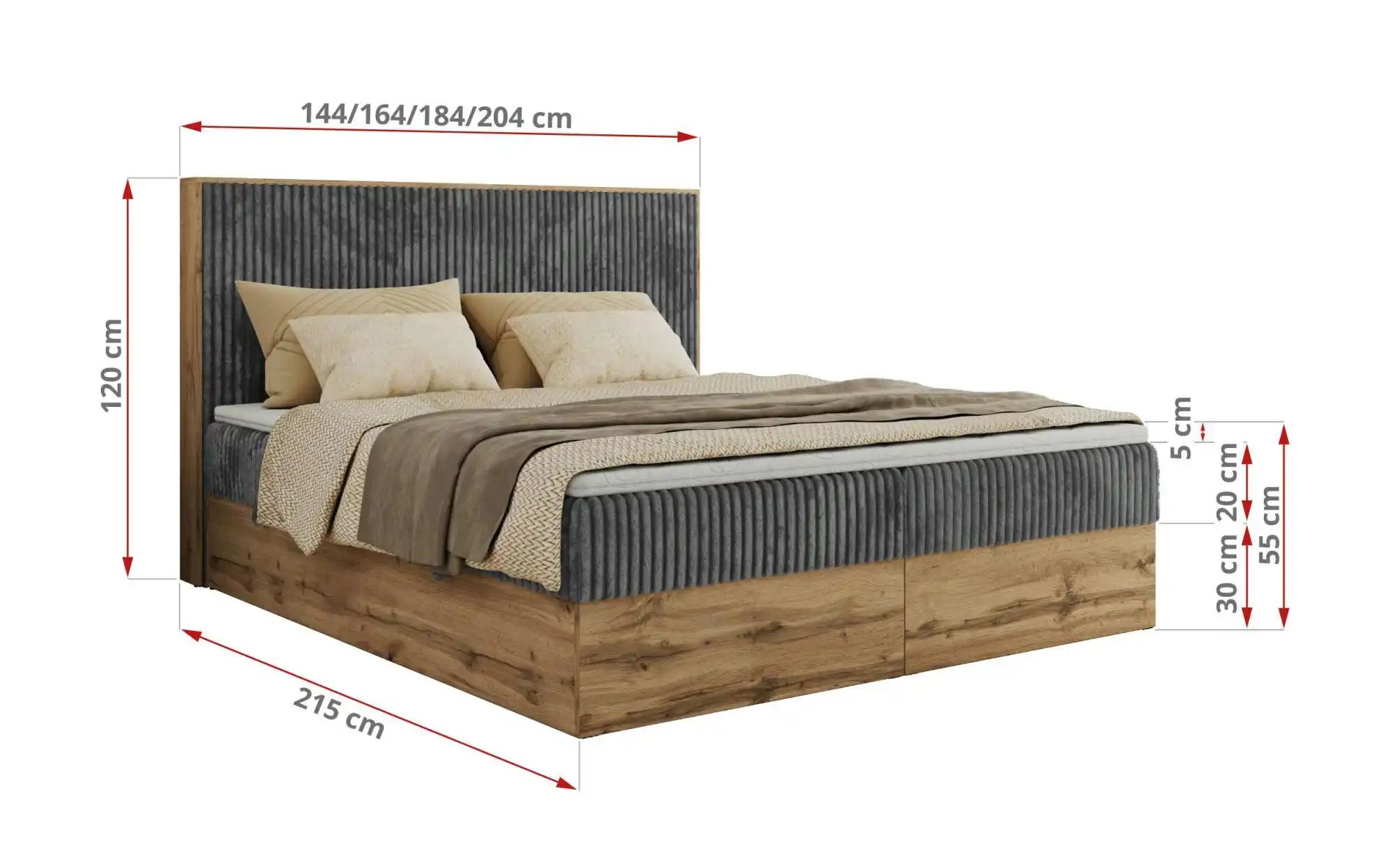 Boxbett mit Bettkasten Wood Classic ¦ grau ¦ Maße (cm): B: 204 H: 120 Bette günstig online kaufen