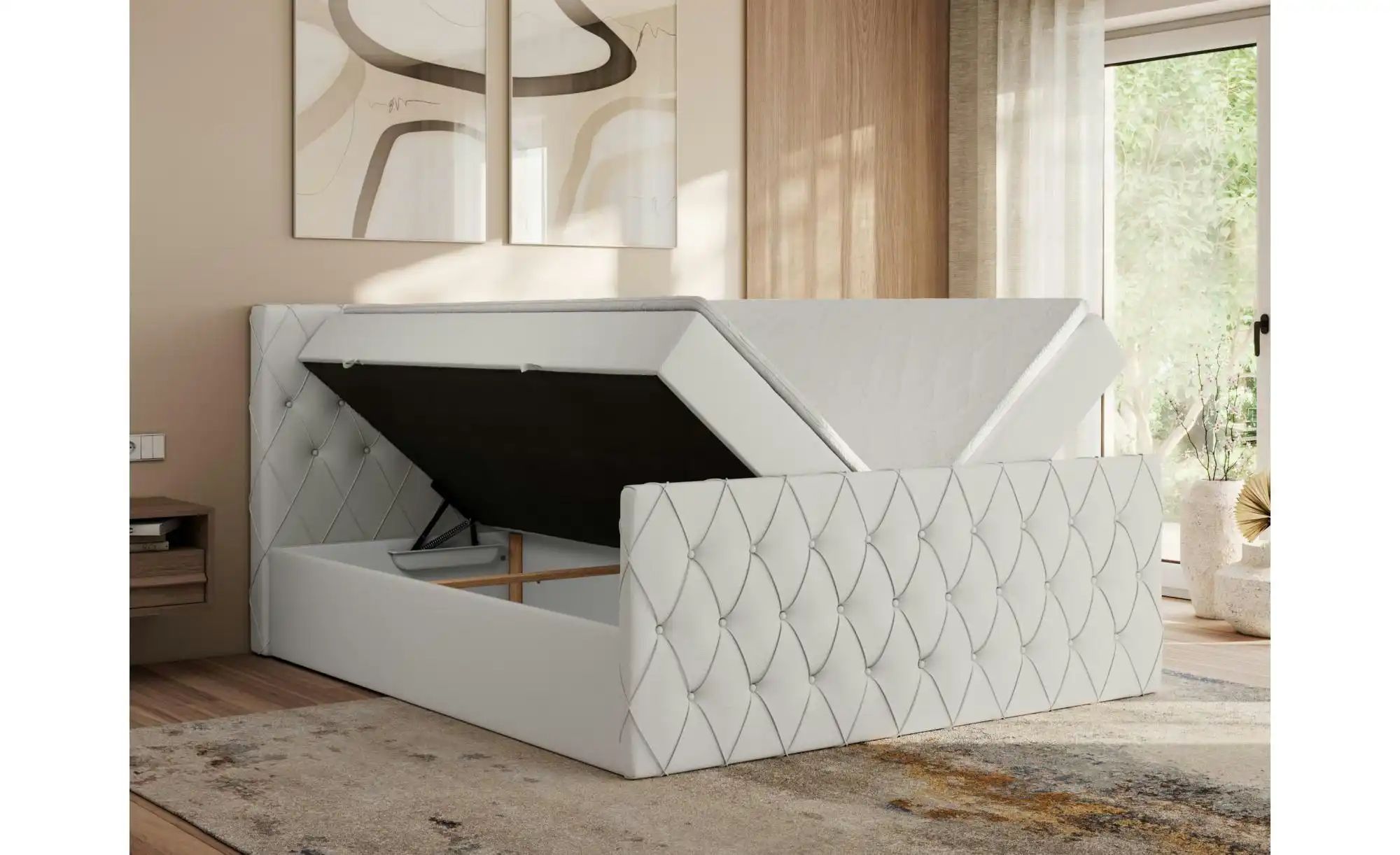 Boxspringbett mit Bettkasten Miren Duo ¦ weiß ¦ Maße (cm): B: 121 H: 110 Be günstig online kaufen