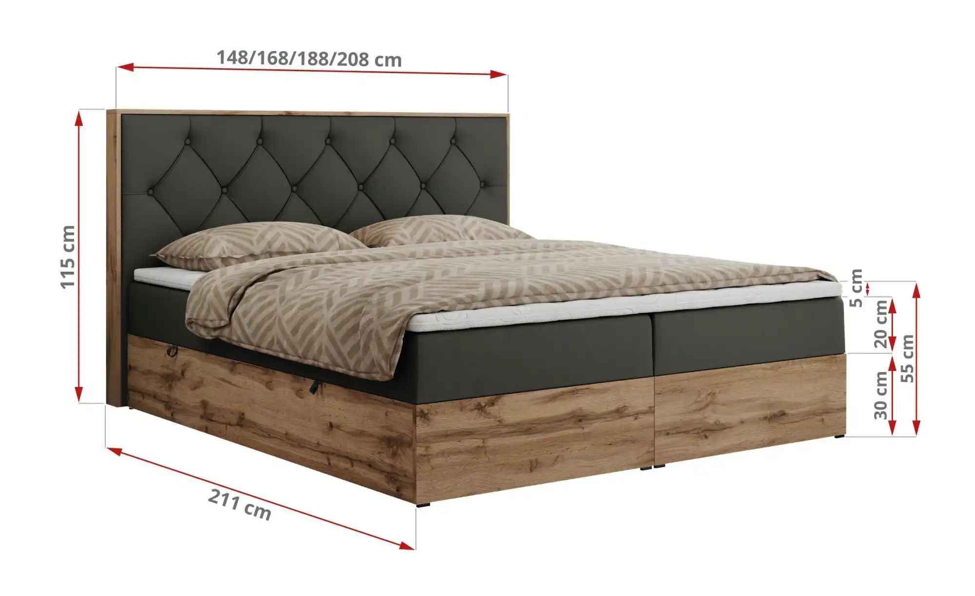 Boxbett mit Bettkasten Veneto ¦ grau ¦ Maße (cm): B: 168 H: 115 Betten > Ko günstig online kaufen