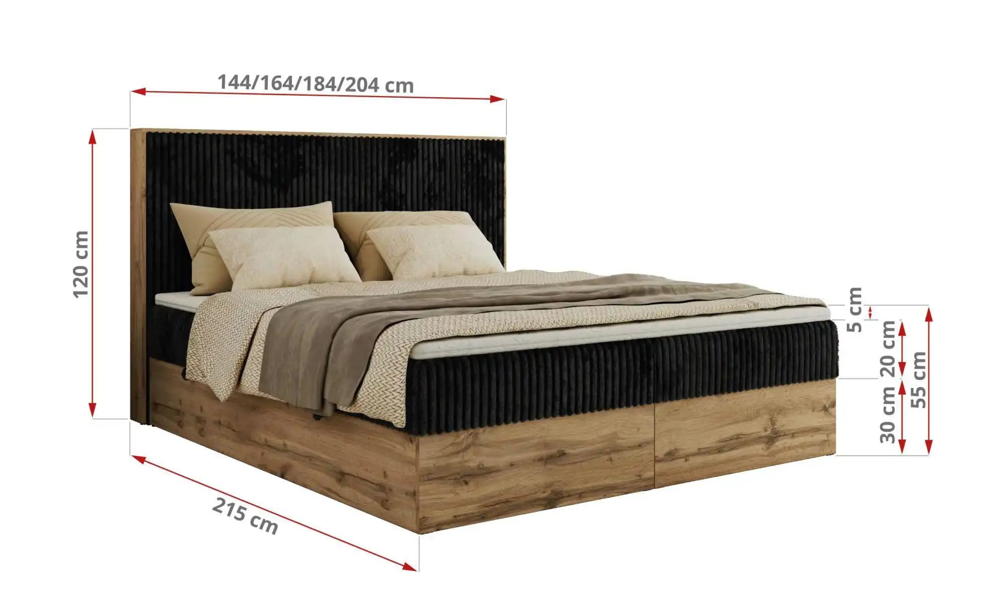 Boxbett mit Bettkasten Wood Classic ¦ schwarz ¦ Maße (cm): B: 204 H: 120 Be günstig online kaufen