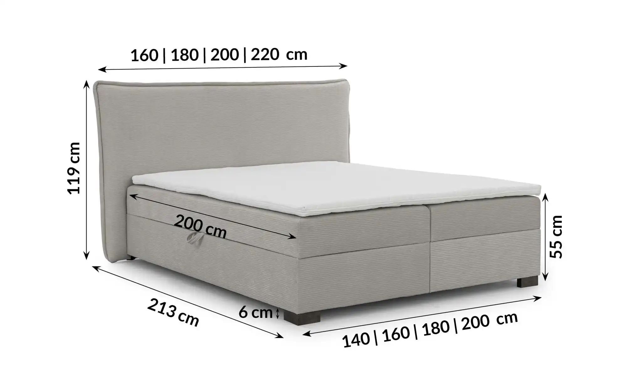Thumbnail - Boxspringbett ¦ grau ¦ Maße (cm): B: 220 H: 119 Betten > Boxspringbetten - Höffner