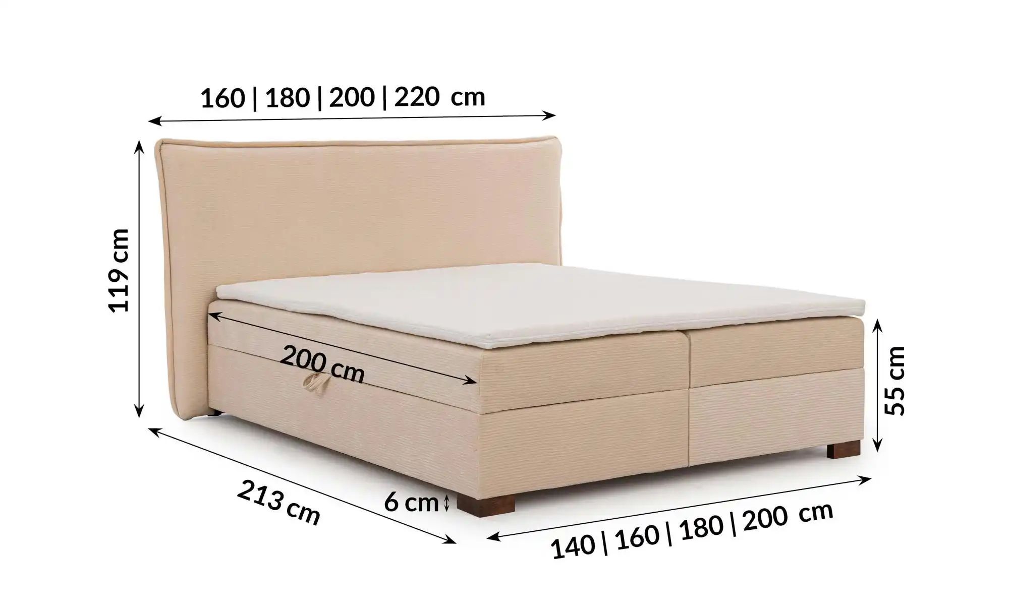Boxspringbett   ¦ beige ¦ Maße (cm): B: 180 H: 119 Betten > Boxspringbetten günstig online kaufen