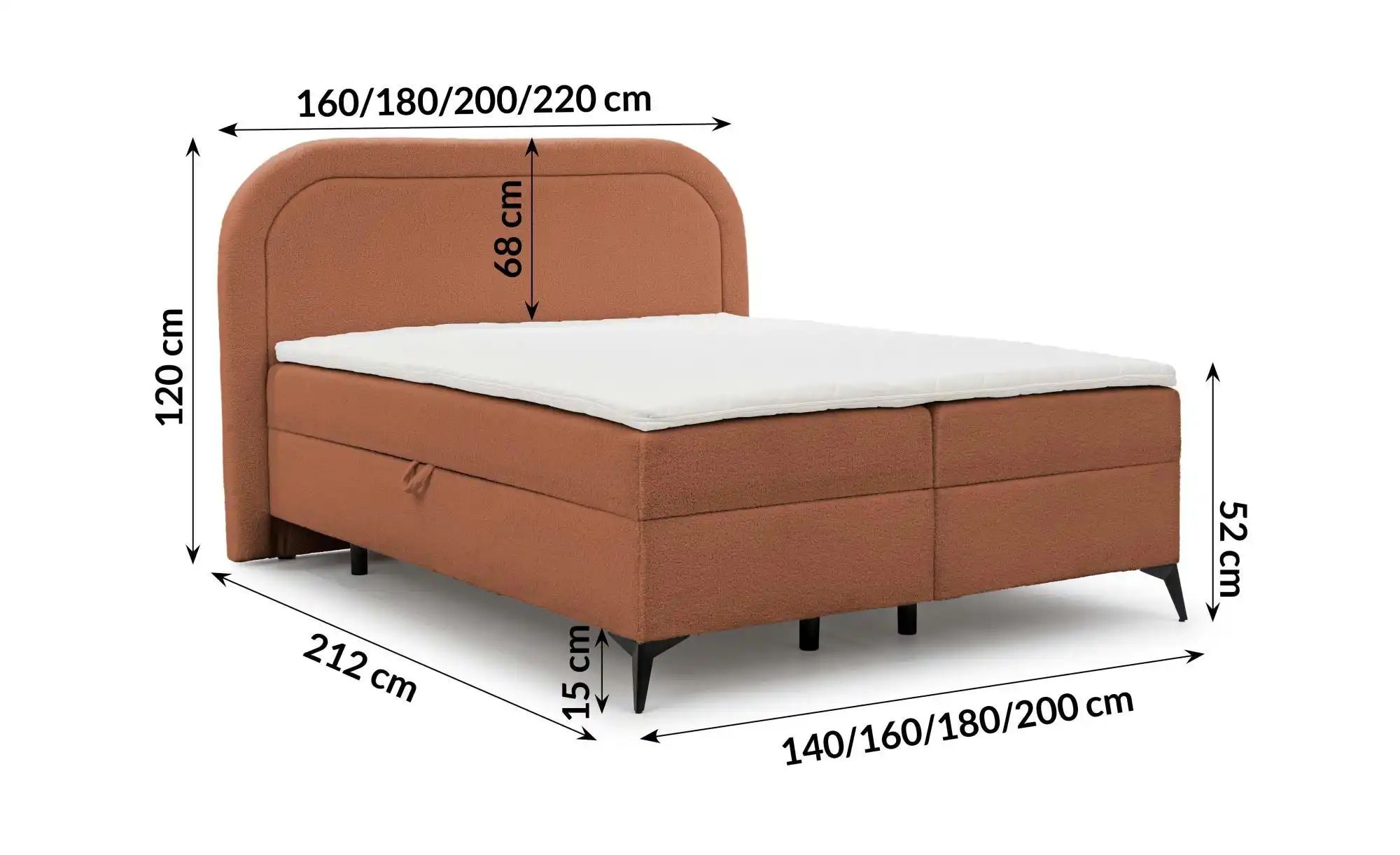 Boxspringbett   ¦ rot ¦ Maße (cm): B: 180 H: 120 Betten > Boxspringbetten - günstig online kaufen