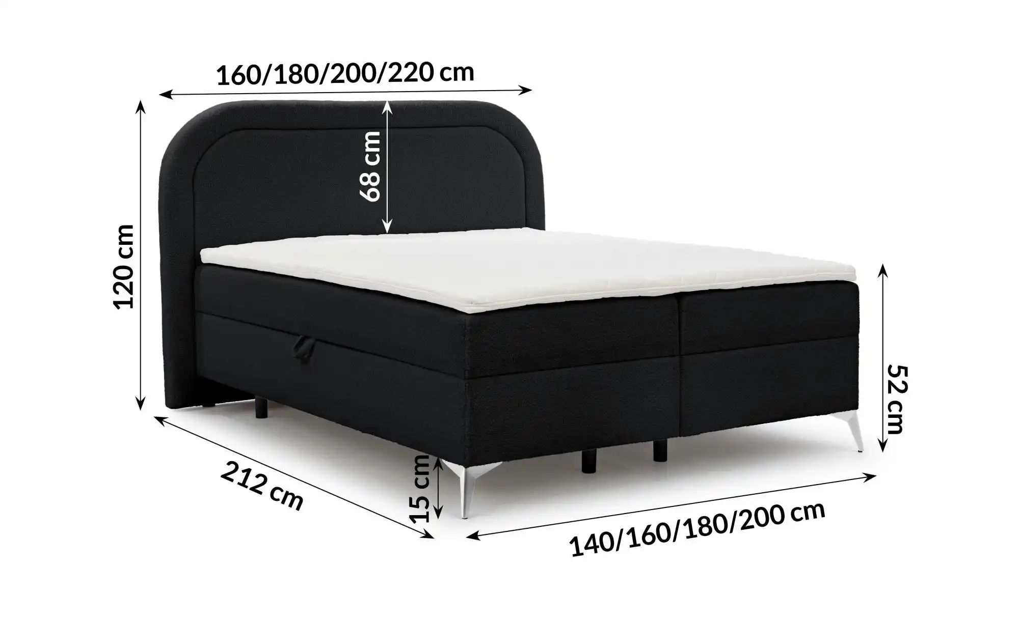 Boxspringbett   ¦ schwarz ¦ Maße (cm): B: 160 H: 120 Betten > Boxspringbett günstig online kaufen