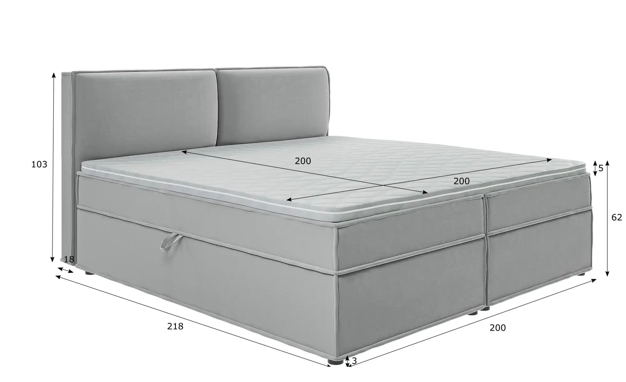 Boxbett mit Stauraum und Topper  H3 Uma ¦ grau ¦ Maße (cm): B: 200 H: 103 B günstig online kaufen