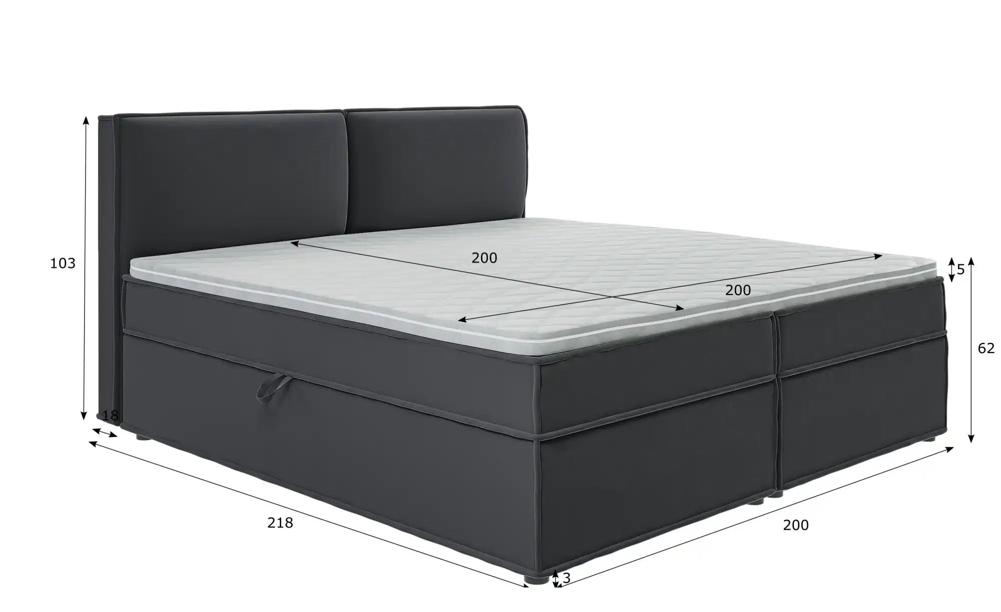 S-STYLE Boxbett mit Stauraum und Topper  H3 Uma ¦ grau ¦ Maße (cm): B: 200 günstig online kaufen
