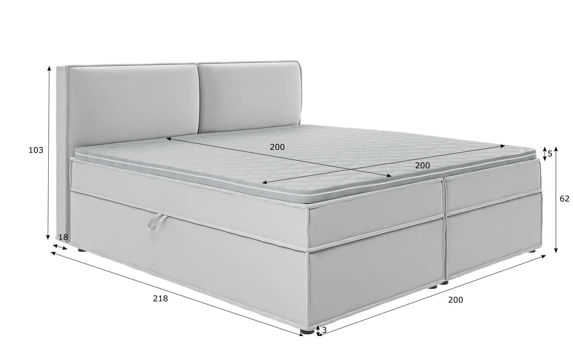 Boxbett mit Stauraum und Topper  H3 Uma ¦ silber ¦ Maße (cm): B: 200 H: 103 günstig online kaufen