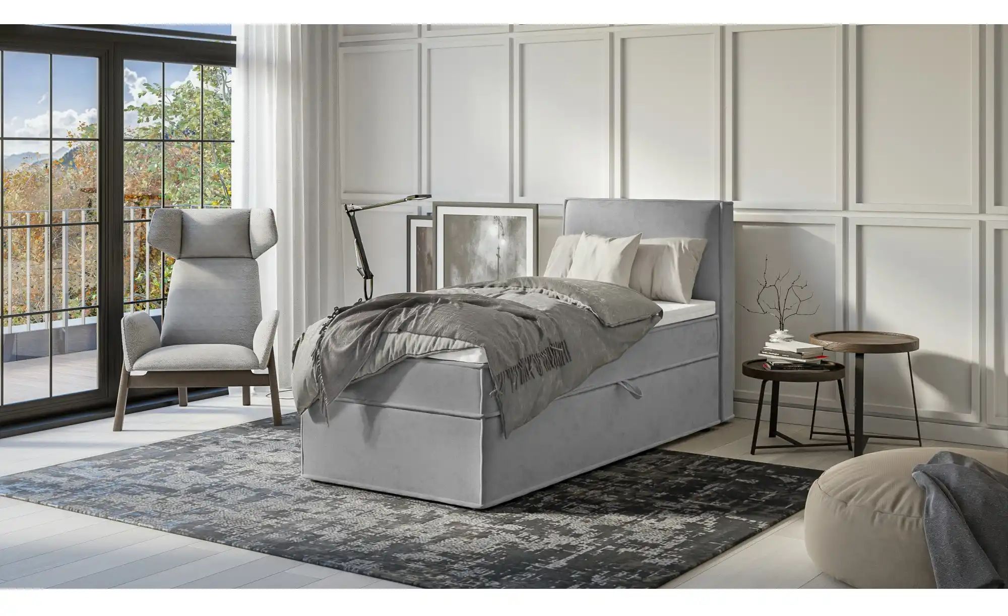 Thumbnail - Boxbett mit Stauraum und Topper  H3 Uma ¦ grau ¦ Maße (cm): B: 90 H: 103 Betten > Boxspringbetten - Höffner