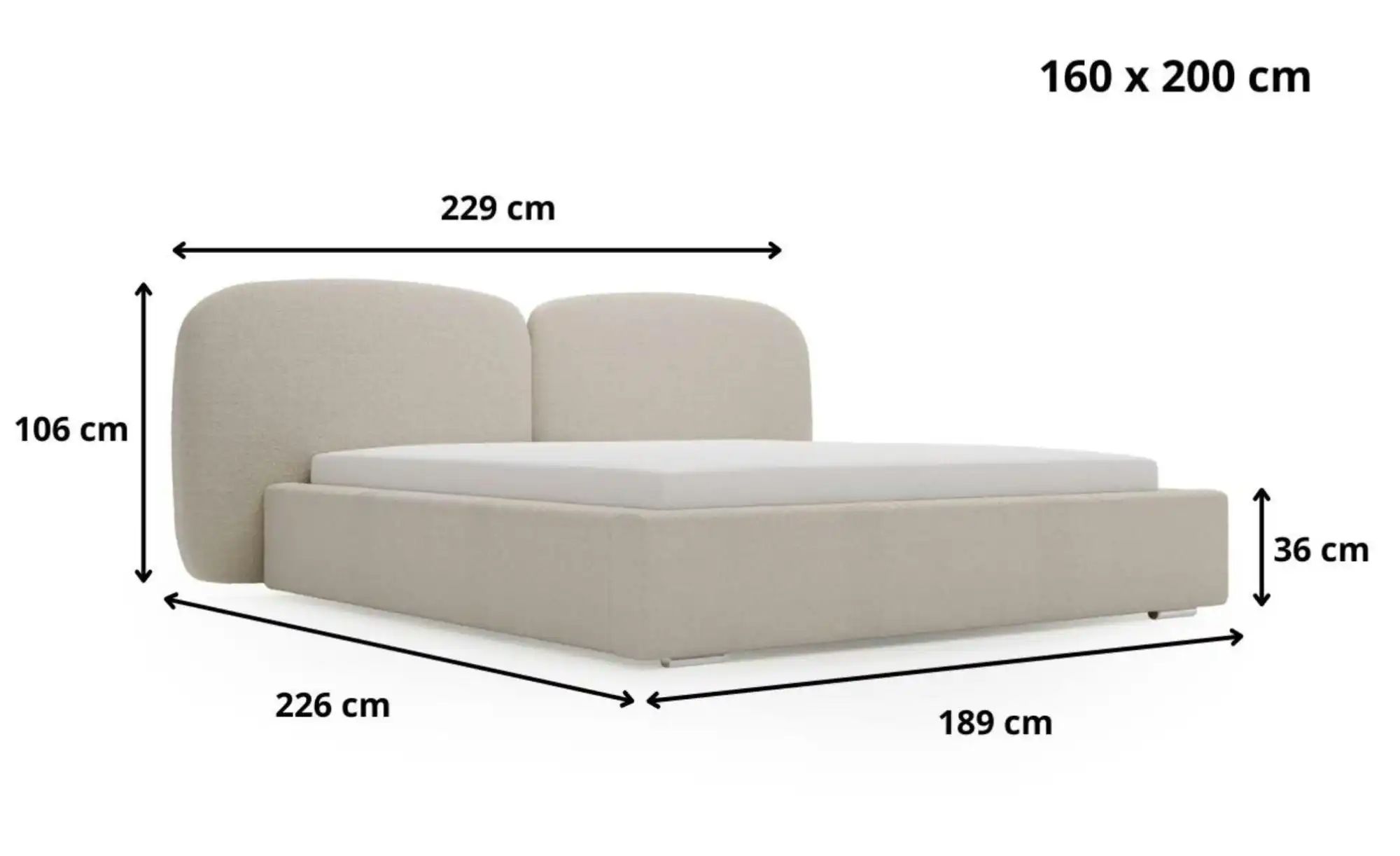 Polsterbett   ¦ creme ¦ Maße (cm): B: 229 H: 106 Betten > Polsterbetten - H günstig online kaufen