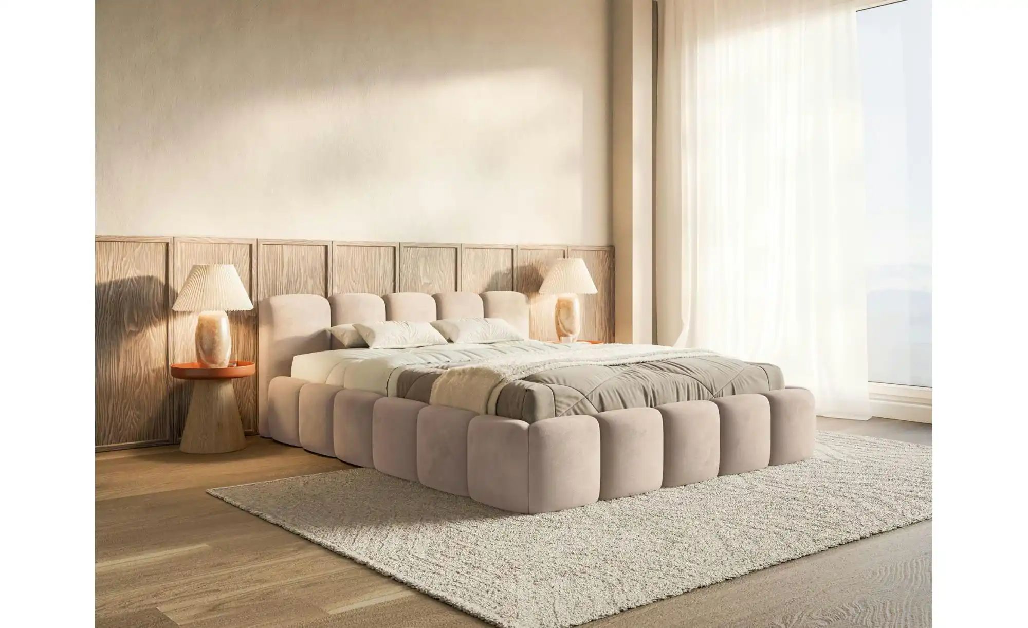 Thumbnail - Selsey Polsterbett in Velours Cloudy Low ¦ beige ¦ Maße (cm): B: 160 H: 72 Betten > Polsterbetten - Höffner