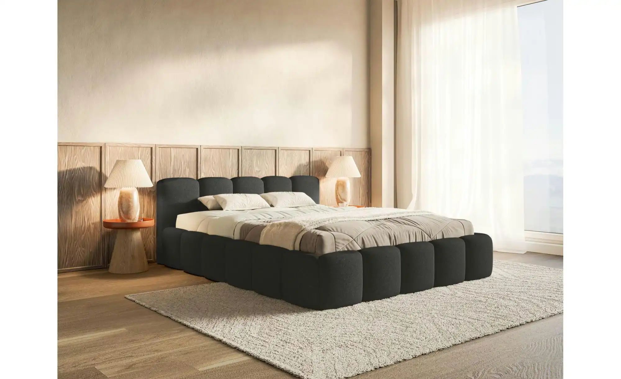 Selsey Polsterbett in Chenille Cloudy Low ¦ blau ¦ Maße (cm): B: 220 H: 72 günstig online kaufen