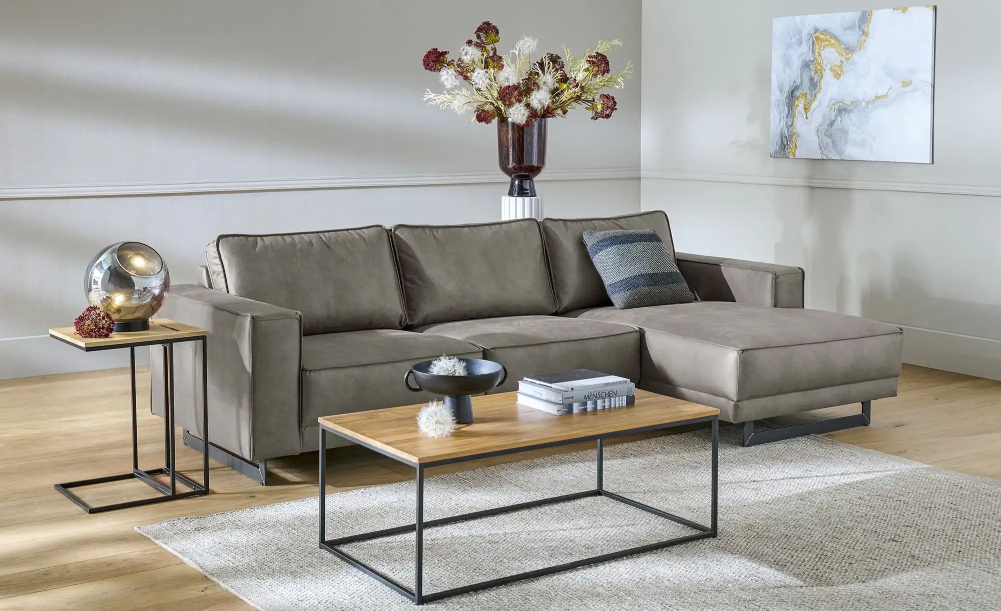 Thumbnail - SOHO Ecksofa aus recyceltem Leder Sanja ¦ grau ¦ Maße (cm): B: 285 H: 85 T: 155.0 Polstermöbel > Sofas > 3-Sitzer - Höff...