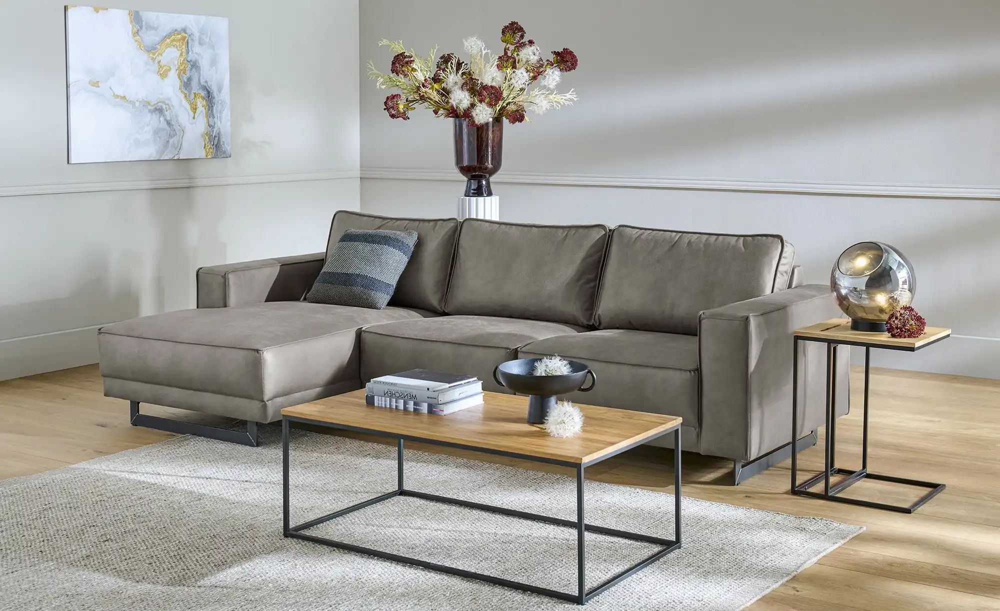 Thumbnail - SOHO Ecksofa aus recyceltem Leder Sanja ¦ grau ¦ Maße (cm): B: 285 H: 85 T: 155.0 Polstermöbel > Sofas > Ecksofas - Höff...
