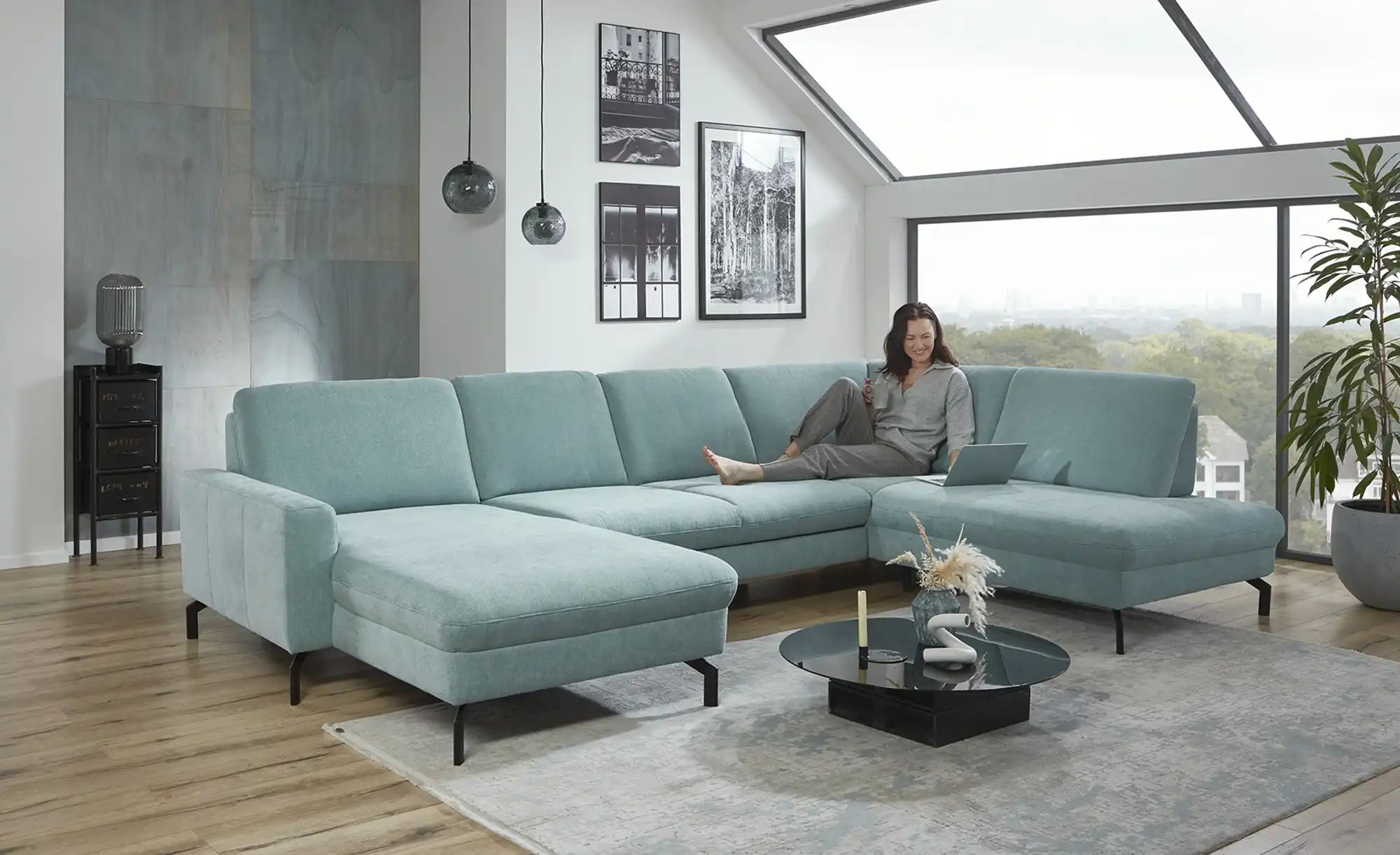 meinSofa Wohnlandschaft  Grace ¦ blau ¦ Maße (cm): B: 337 H: 89 T: 220 Pols günstig online kaufen