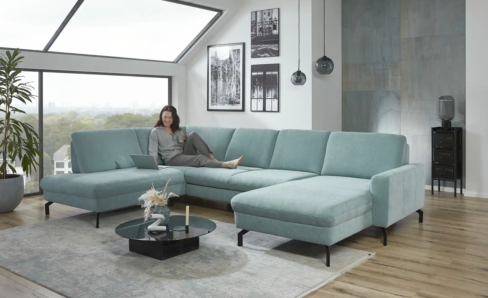 meinSofa Wohnlandschaft  Grace ¦ blau ¦ Maße (cm): B: 337 H: 89 T: 220 Pols günstig online kaufen