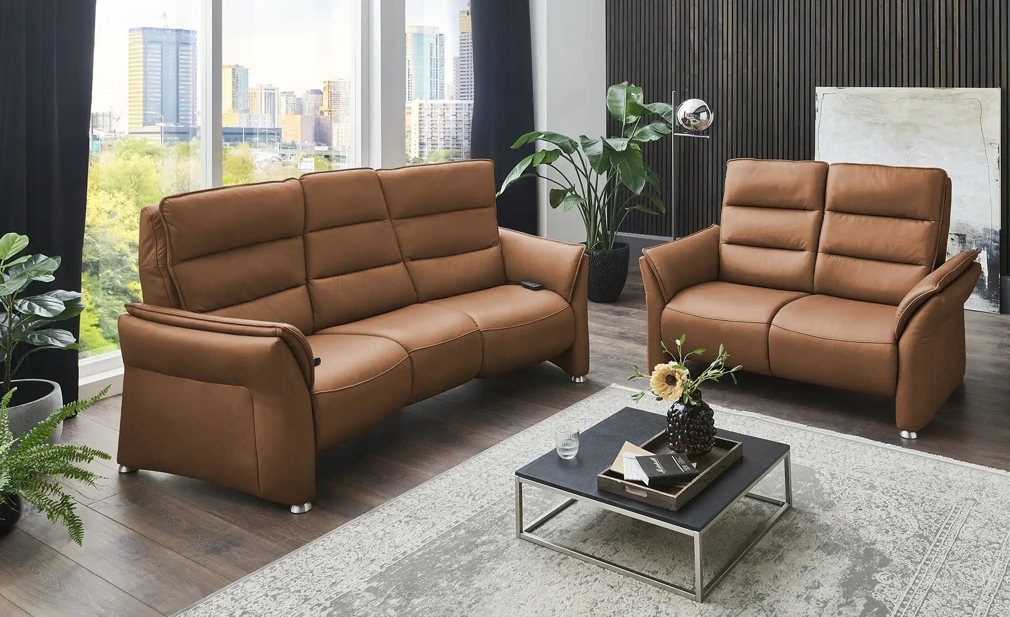 Hukla Trapezsofa Echtleder Corina ¦ braun ¦ Maße (cm): B: 202 H: 112 T: 120 günstig online kaufen