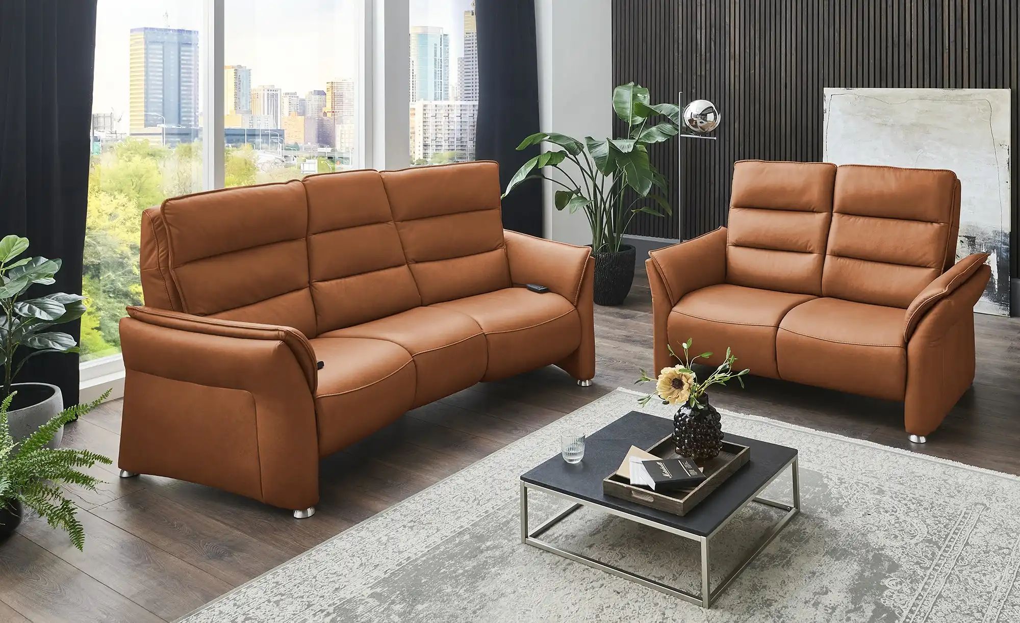 Thumbnail - Hukla Trapezsofa Echtleder Corina ¦ braun ¦ Maße (cm): B: 202 H: 112 T: 120.0 Polstermöbel > Sofas > 3-Sitzer - Höffner