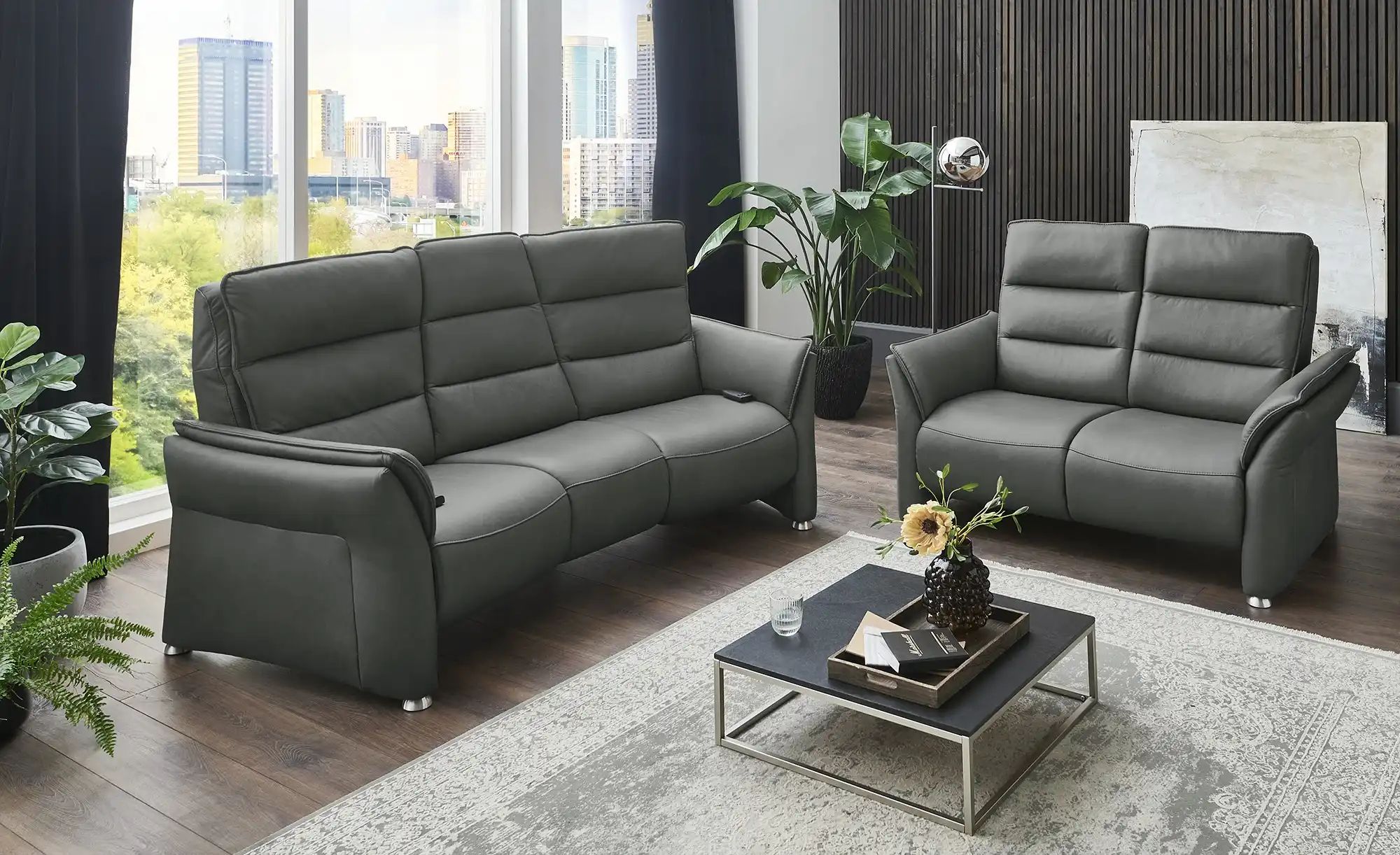 Thumbnail - Hukla Einzelsofa Echtleder Corina ¦ grau ¦ Maße (cm): B: 146 H: 112 T: 90.0 Polstermöbel > Sofas > 2-Sitzer - Höffner